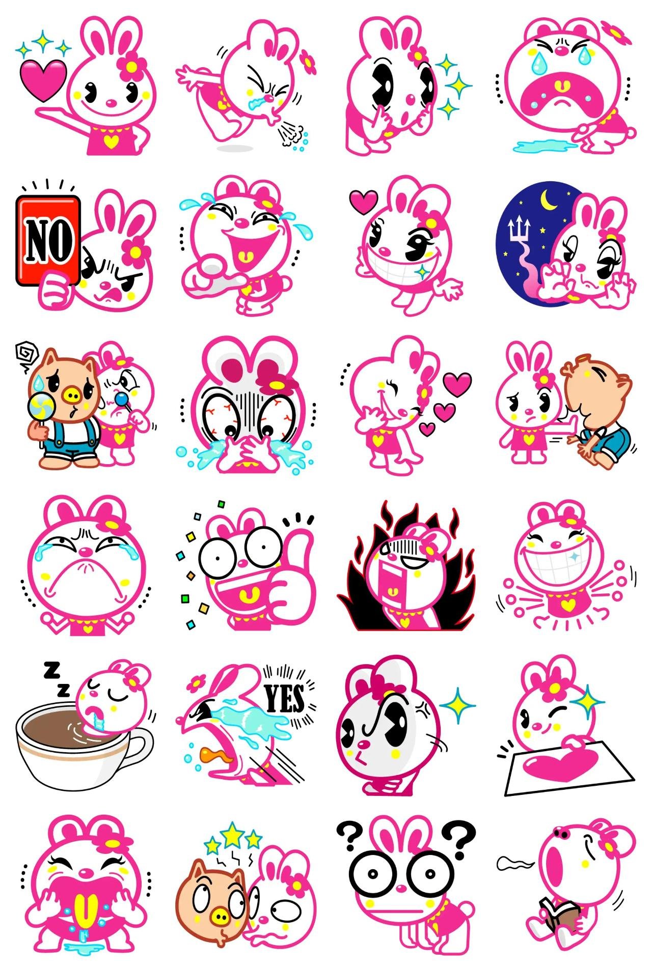Positive Rabbit Hipani 6 Animals sticker pack for Whatsapp, Telegram, Signal, and others chatting and message apps