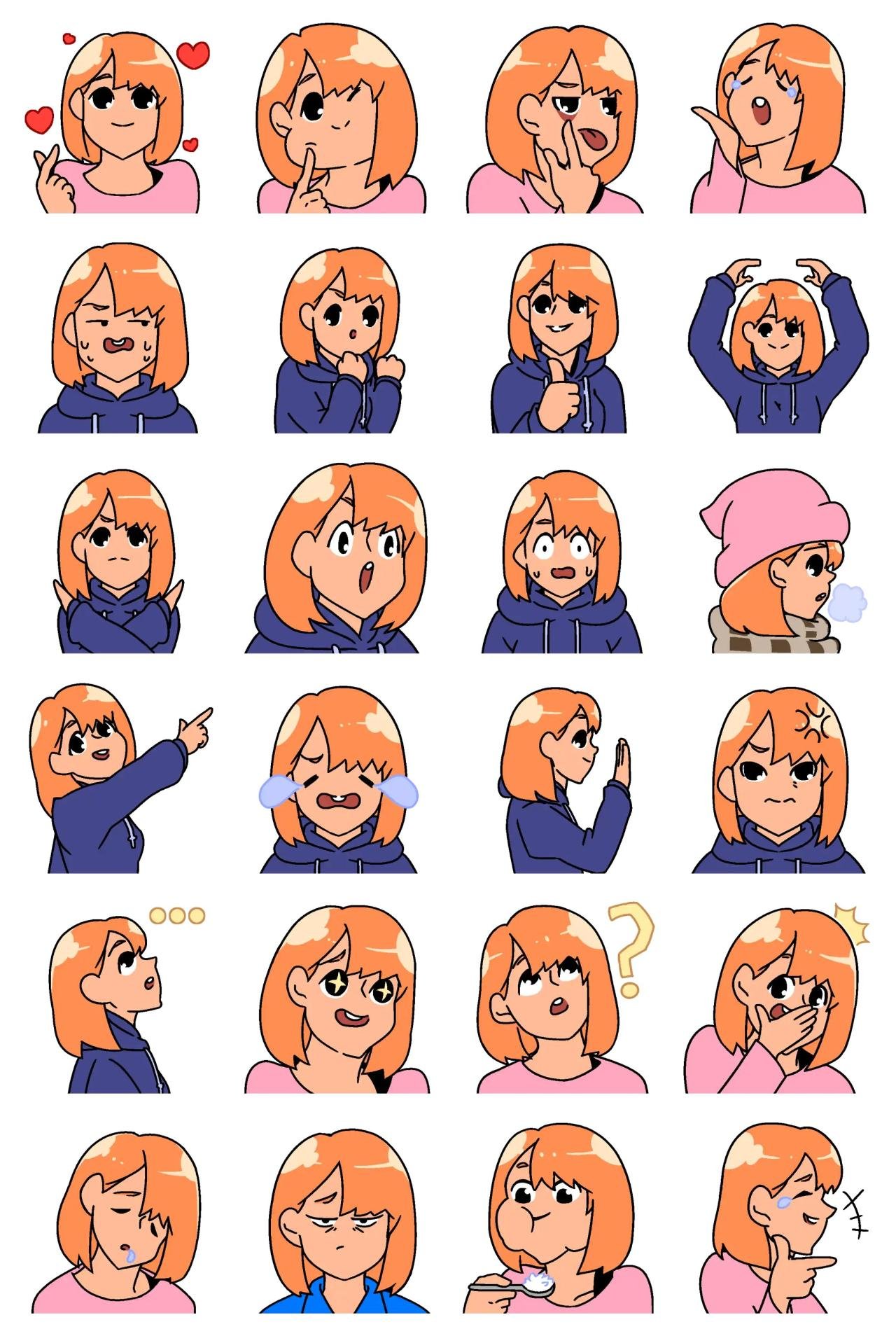 A girl's reactions Animation/Cartoon,People sticker pack for Whatsapp, Telegram, Signal, and others chatting and message apps