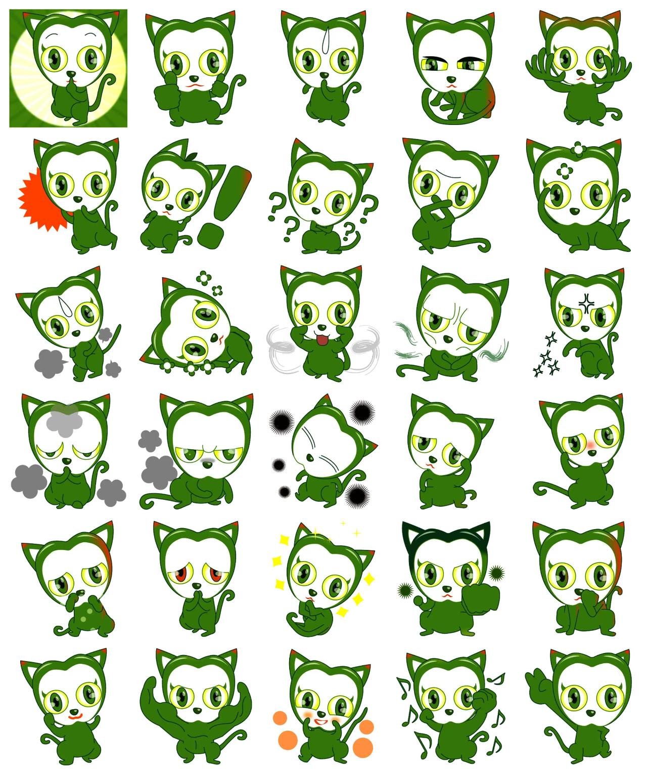 GREEN APPLE CAT Animation/Cartoon,Animals sticker pack for Whatsapp, Telegram, Signal, and others chatting and message apps