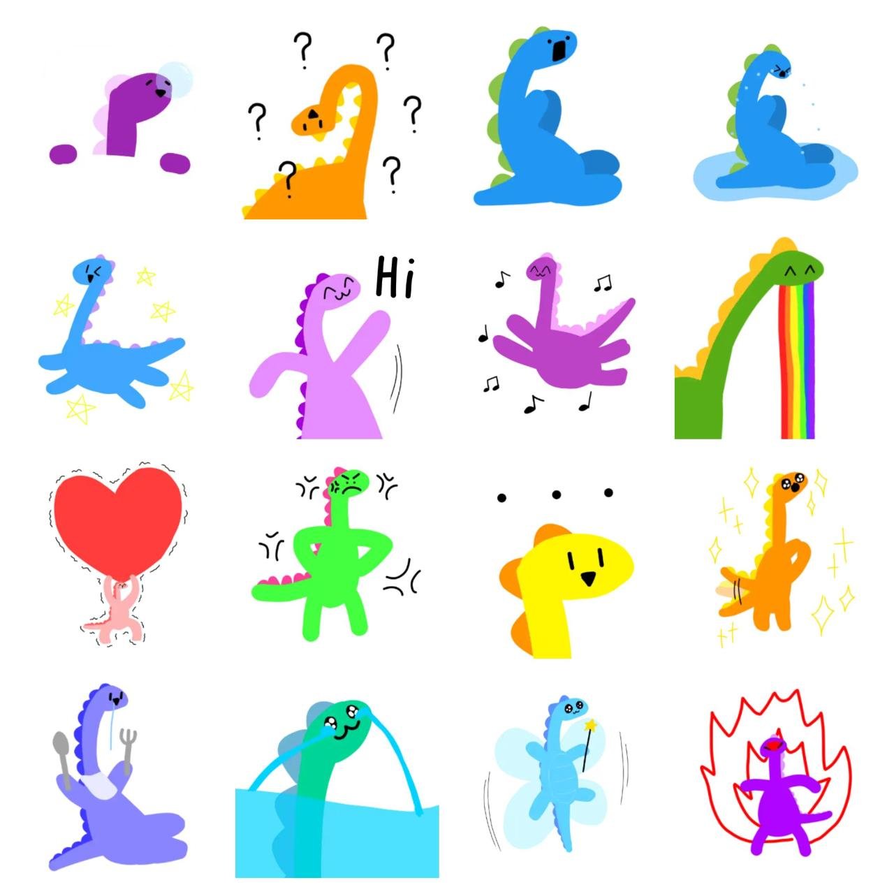 rainbow dinosaurs Animals,Gag sticker pack for Whatsapp, Telegram, Signal, and others chatting and message apps