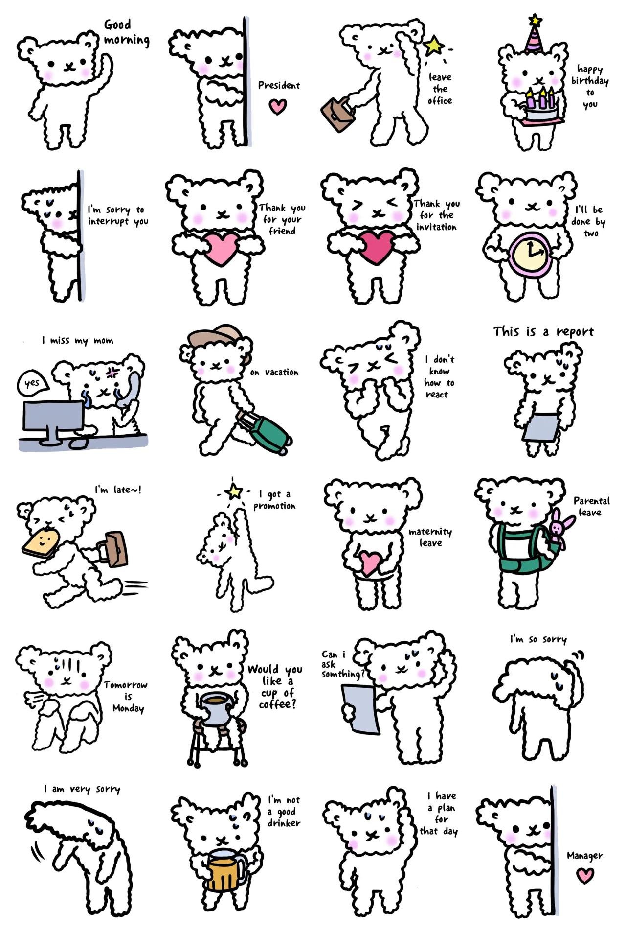 white bear, a timid office worker Animals,Gag sticker pack for Whatsapp, Telegram, Signal, and others chatting and message apps