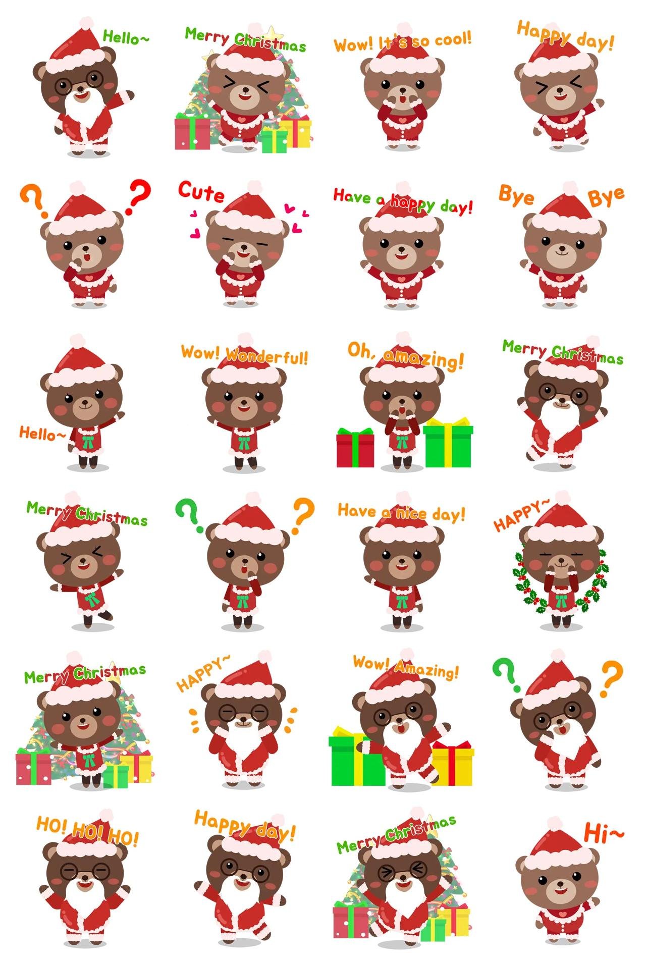 Three Bears Family Christmas Santa Animals,Celebrity sticker pack for Whatsapp, Telegram, Signal, and others chatting and message apps