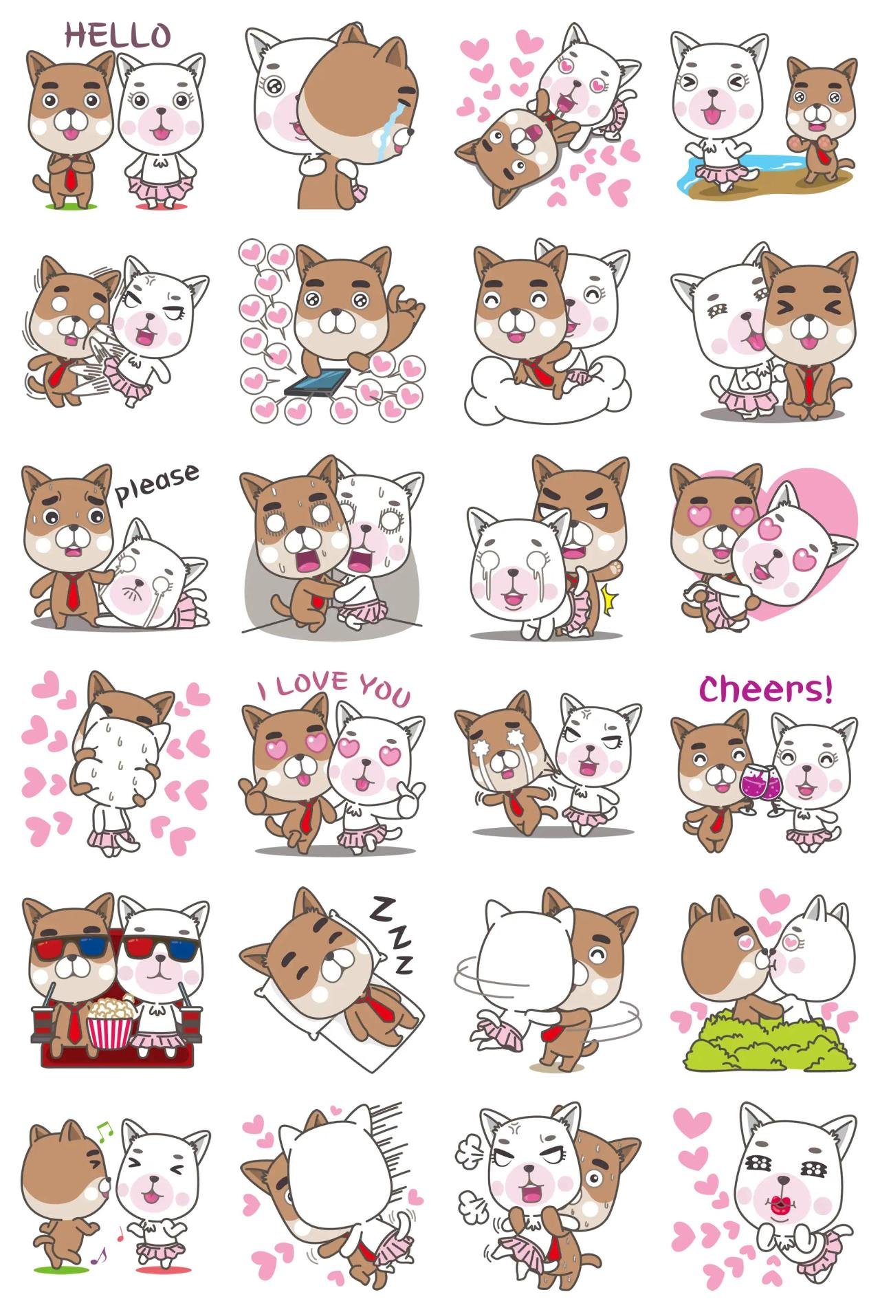 Dogcouple Animals,Romance sticker pack for Whatsapp, Telegram, Signal, and others chatting and message apps