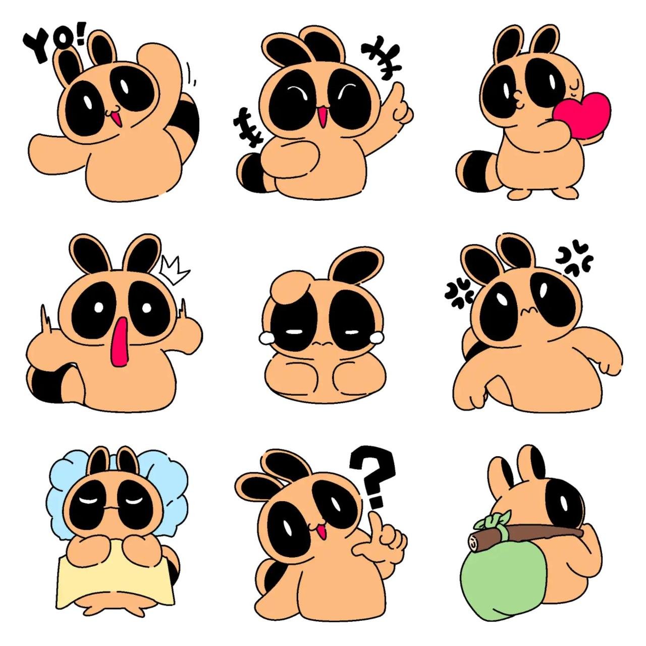 Raccoon stickers Animation/Cartoon,Animals sticker pack for Whatsapp, Telegram, Signal, and others chatting and message apps