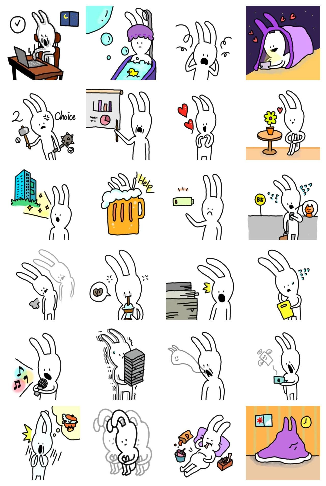 Working Rabbit Animation/Cartoon sticker pack for Whatsapp, Telegram, Signal, and others chatting and message apps