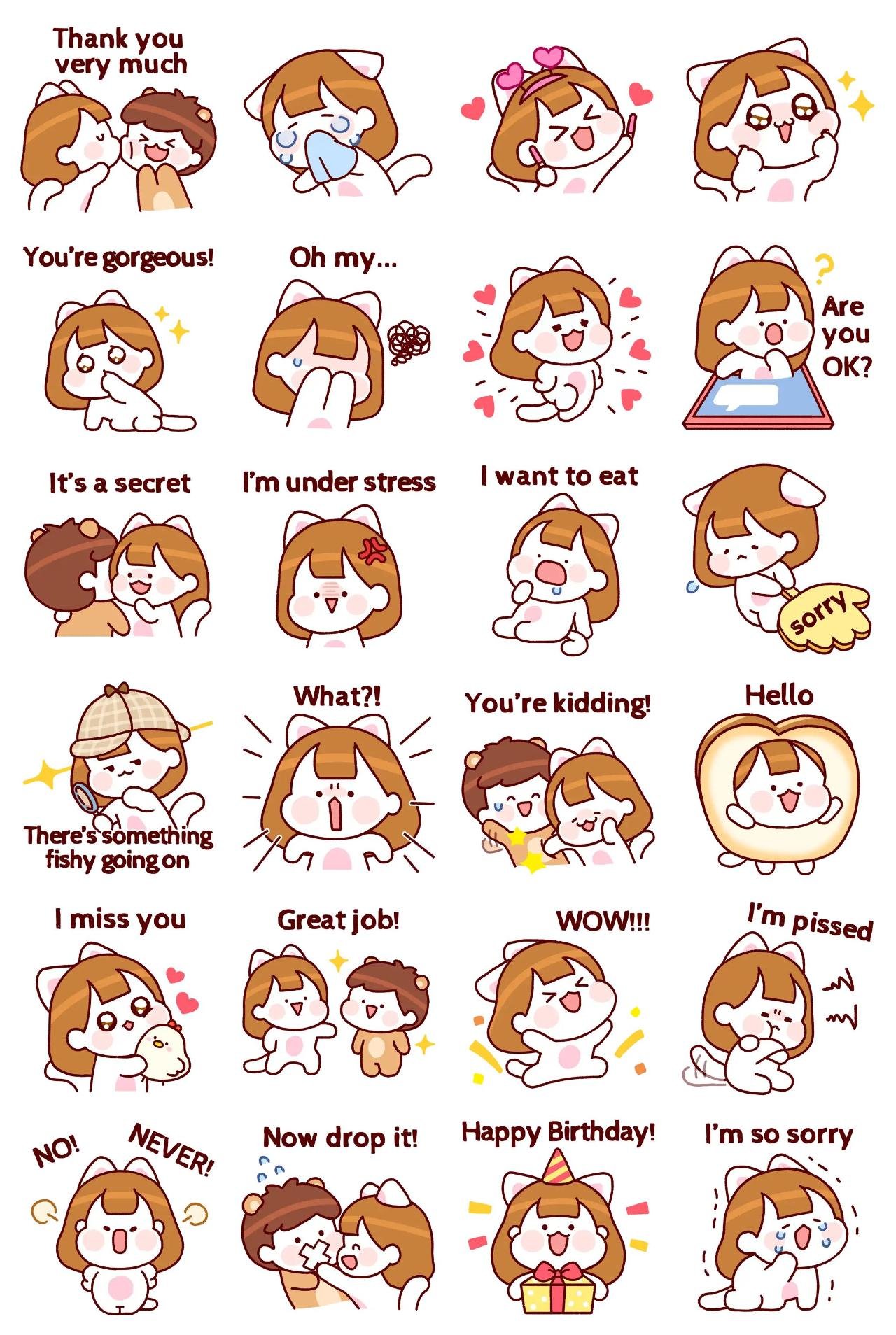 Nyang Animation/Cartoon,Birthday,Anniversary,Valentine,Romance sticker pack for Whatsapp, Telegram, Signal, and others chatting and message apps