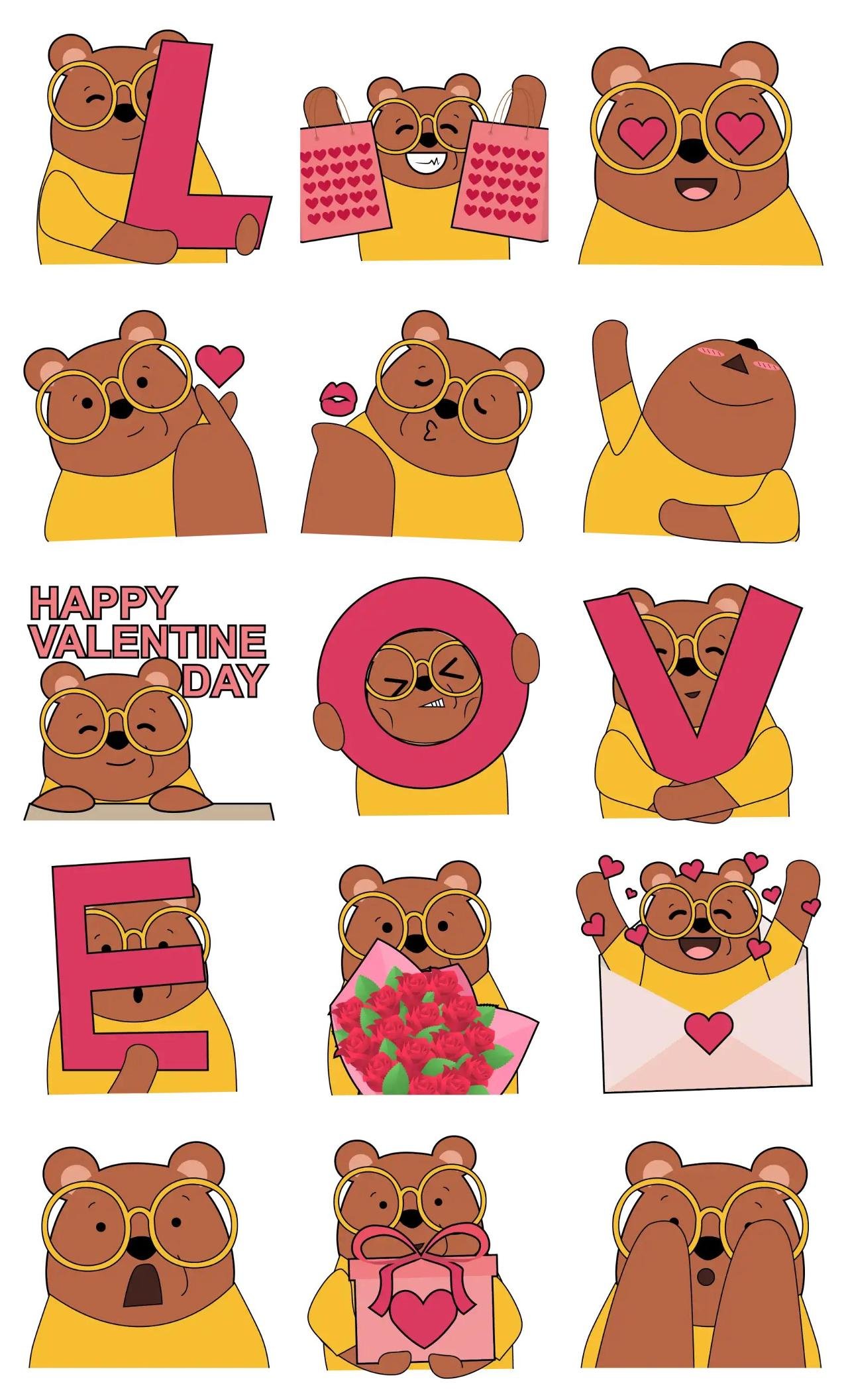 brown bear in da yellow shirt Valentine sticker pack for Whatsapp, Telegram, Signal, and others chatting and message apps