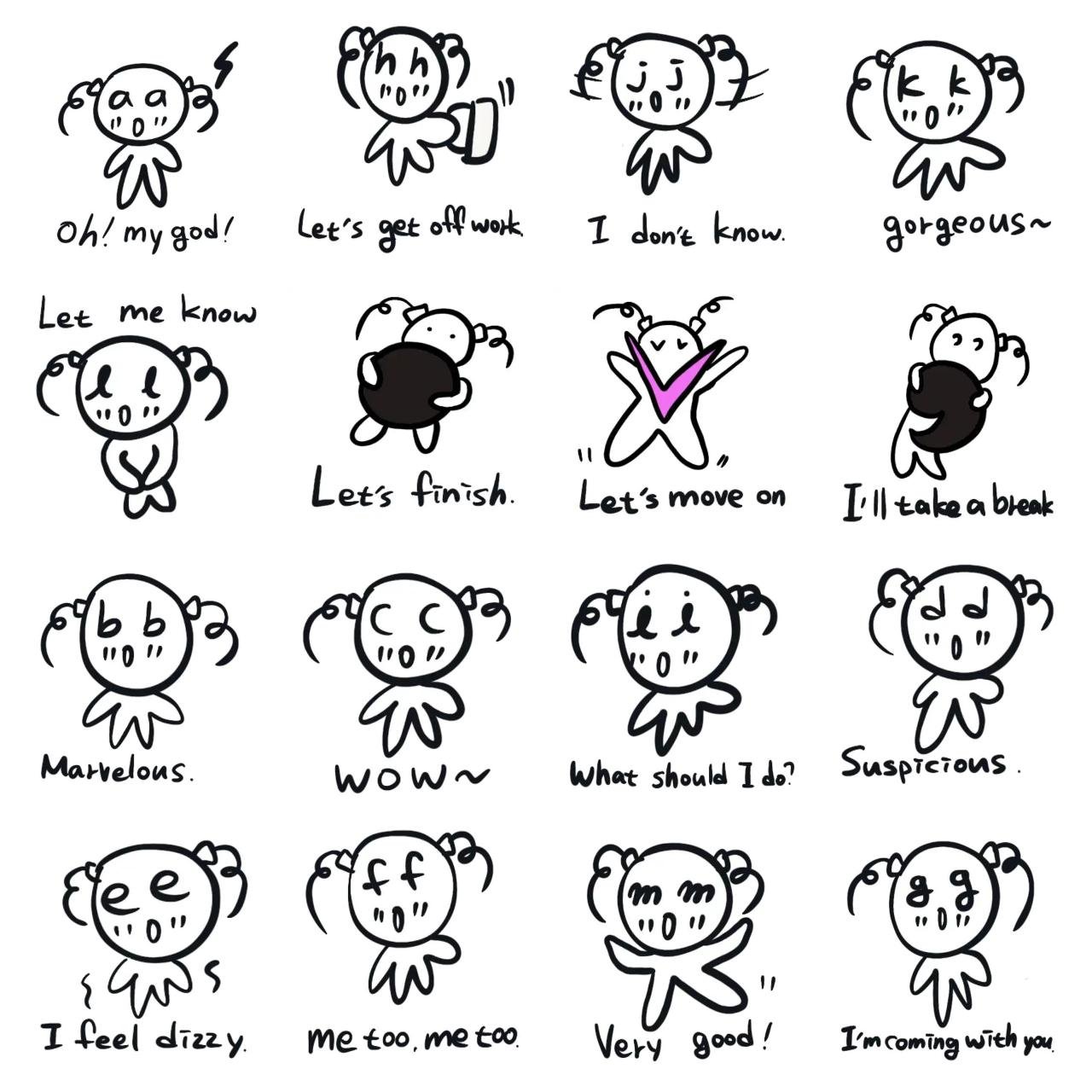 Alphabet girl 1 Animation/Cartoon,Culture sticker pack for Whatsapp, Telegram, Signal, and others chatting and message apps