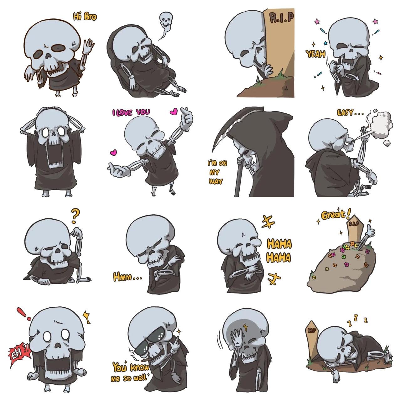 Skeleton Head Animation/Cartoon,People,Etc sticker pack for Whatsapp, Telegram, Signal, and others chatting and message apps