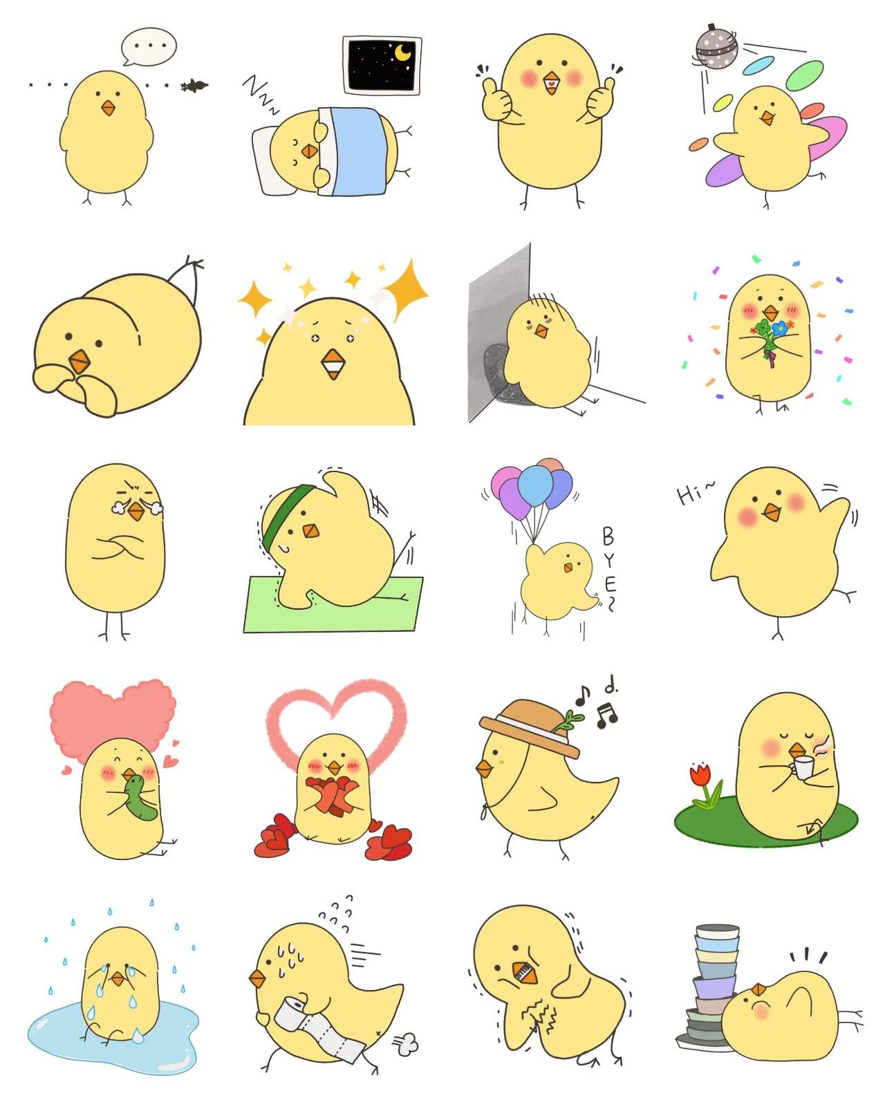 Yellow chick Bbeng-e Animation/Cartoon,Animals,People sticker pack for Whatsapp, Telegram, Signal, and others chatting and message apps