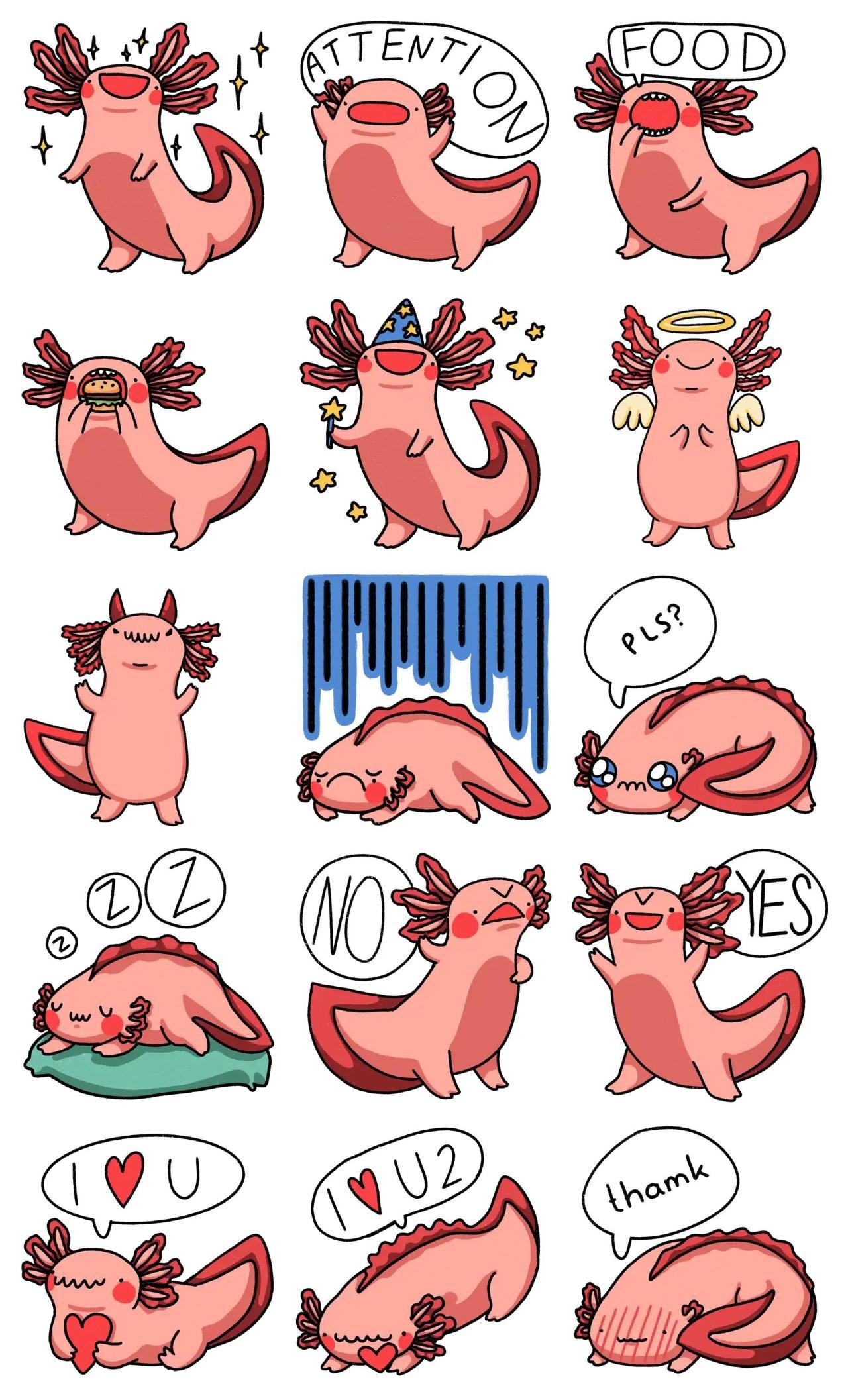 Fancy Axolotl Animation/Cartoon,Animals,Food/Drink,Romance,Valentine,Birthday,Etc sticker pack for Whatsapp, Telegram, Signal, and others chatting and message apps