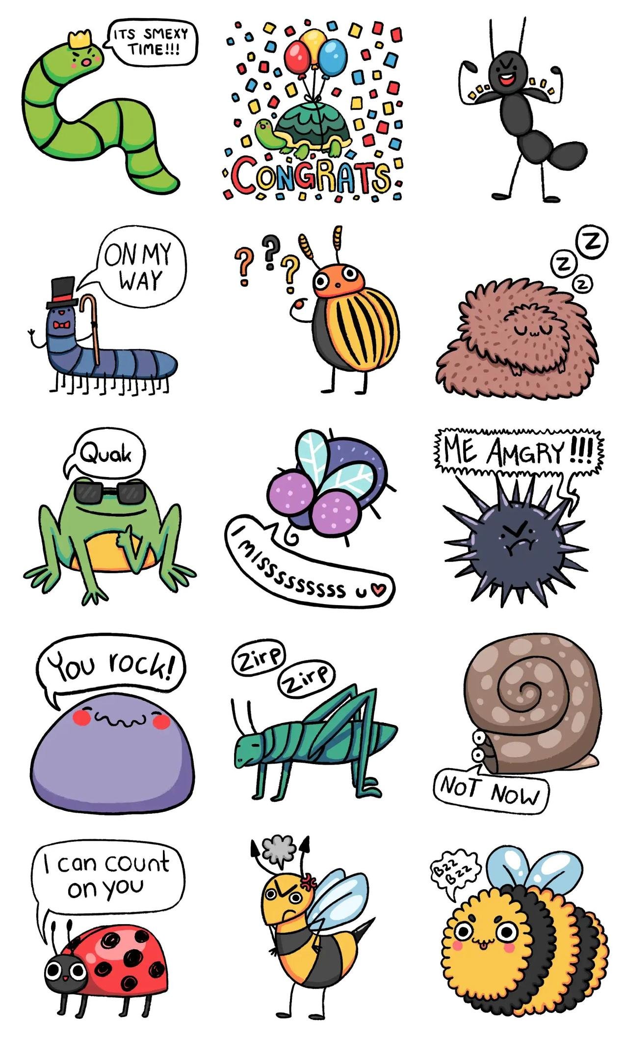 happy garden creatures Animation/Cartoon,Animals,Romance,Objects,Phrases,Plants,Birthday,Valentine,Anniversary,Etc sticker pack for Whatsapp, Telegram, Signal, and others chatting and message apps