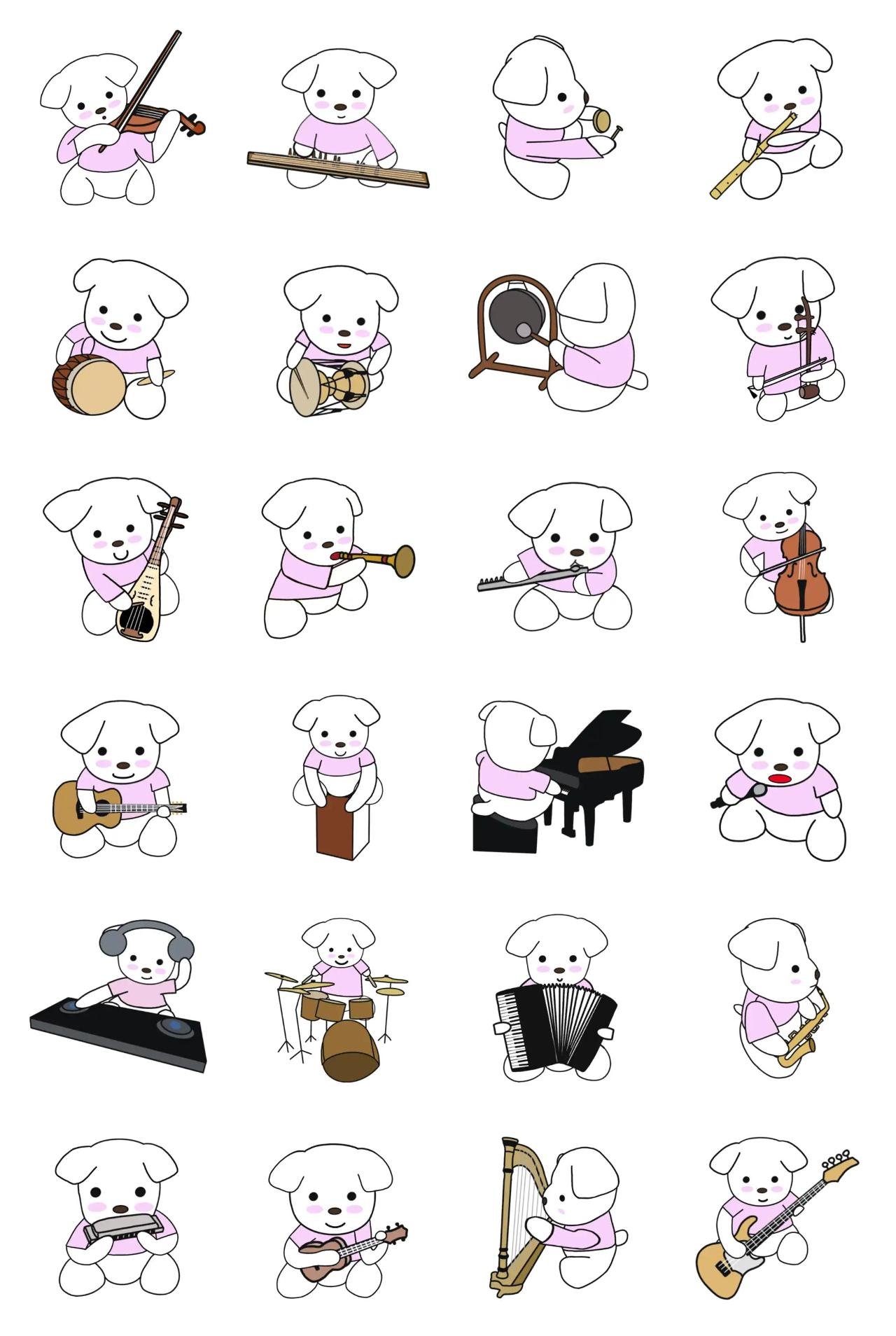 a puppy who does music Animation/Cartoon,Etc sticker pack for Whatsapp, Telegram, Signal, and others chatting and message apps