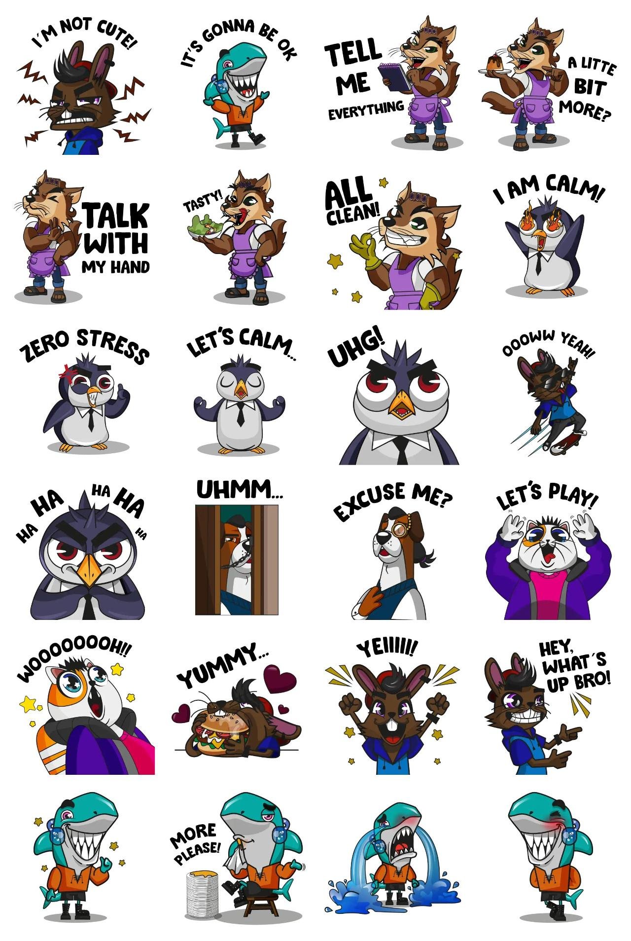 Reverse Dudes (English) Animation/Cartoon,Animals,Phrases,Etc,Food/Drink sticker pack for Whatsapp, Telegram, Signal, and others chatting and message apps