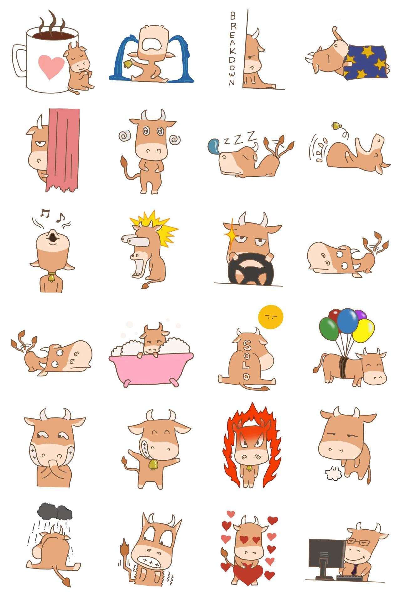 The Cow Cow Animation/Cartoon,Animals,Gag,Romance,Etc sticker pack for Whatsapp, Telegram, Signal, and others chatting and message apps