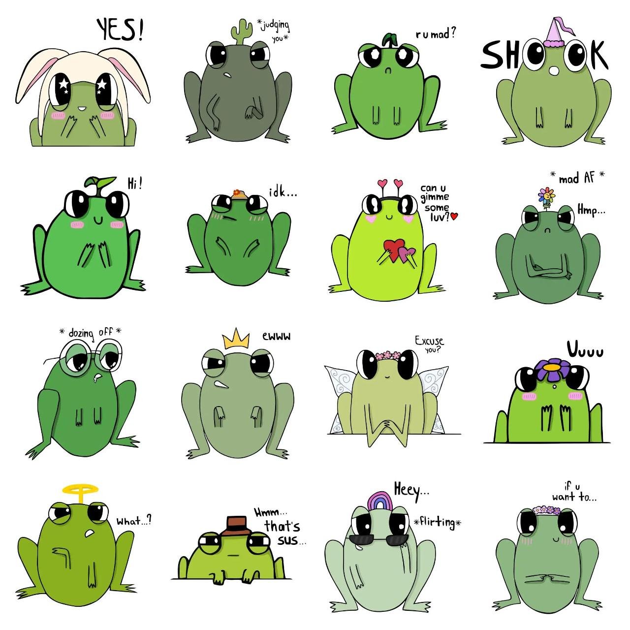 Froggy Animation/Cartoon,Animals,Phrases,Weather/Nature,Plants,Etc sticker pack for Whatsapp, Telegram, Signal, and others chatting and message apps