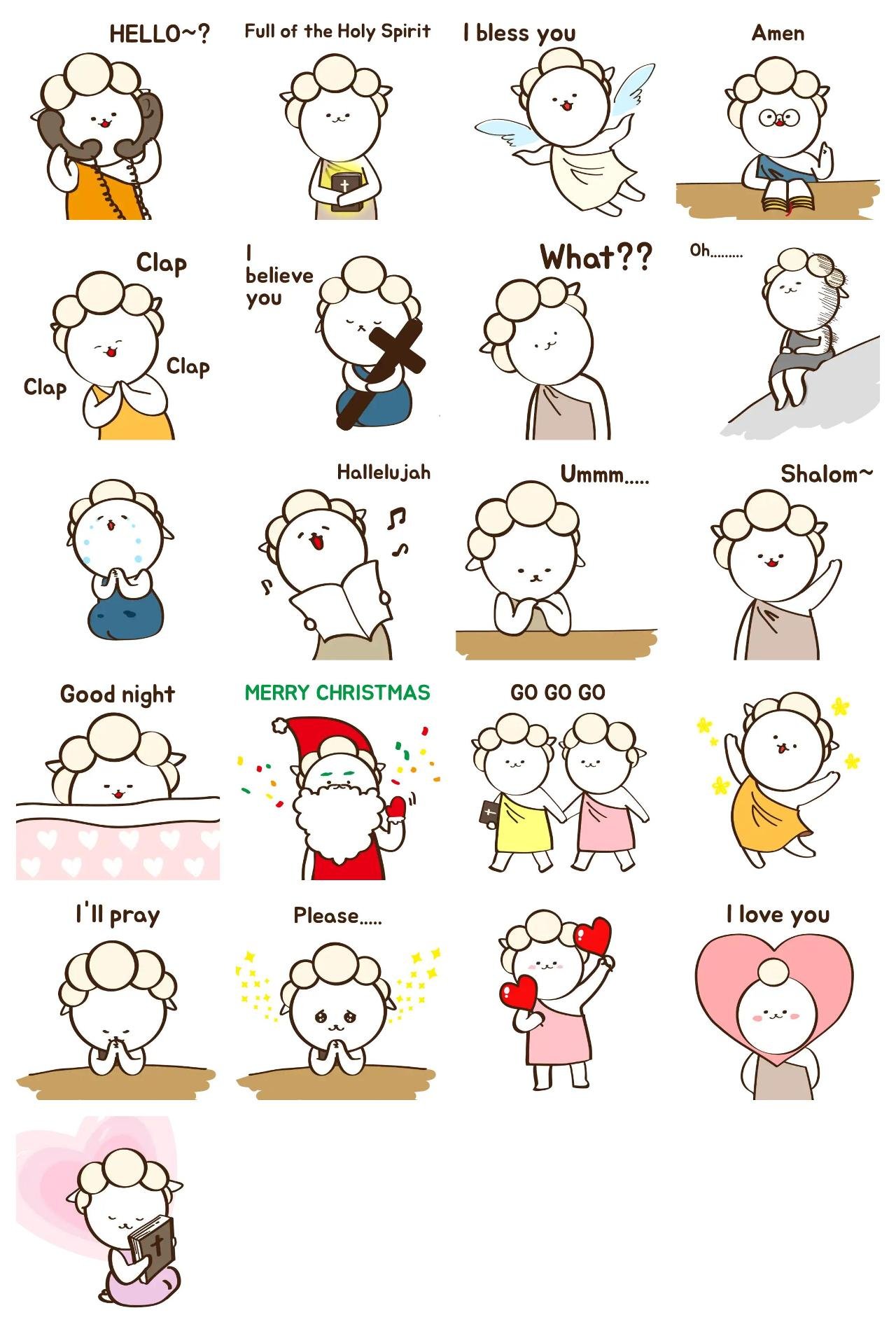 Cute Christian Sheep (BBOYANG) Animation/Cartoon,Animals,Culture,Christmas,FAMILY,Anniversary,Etc sticker pack for Whatsapp, Telegram, Signal, and others chatting and message apps