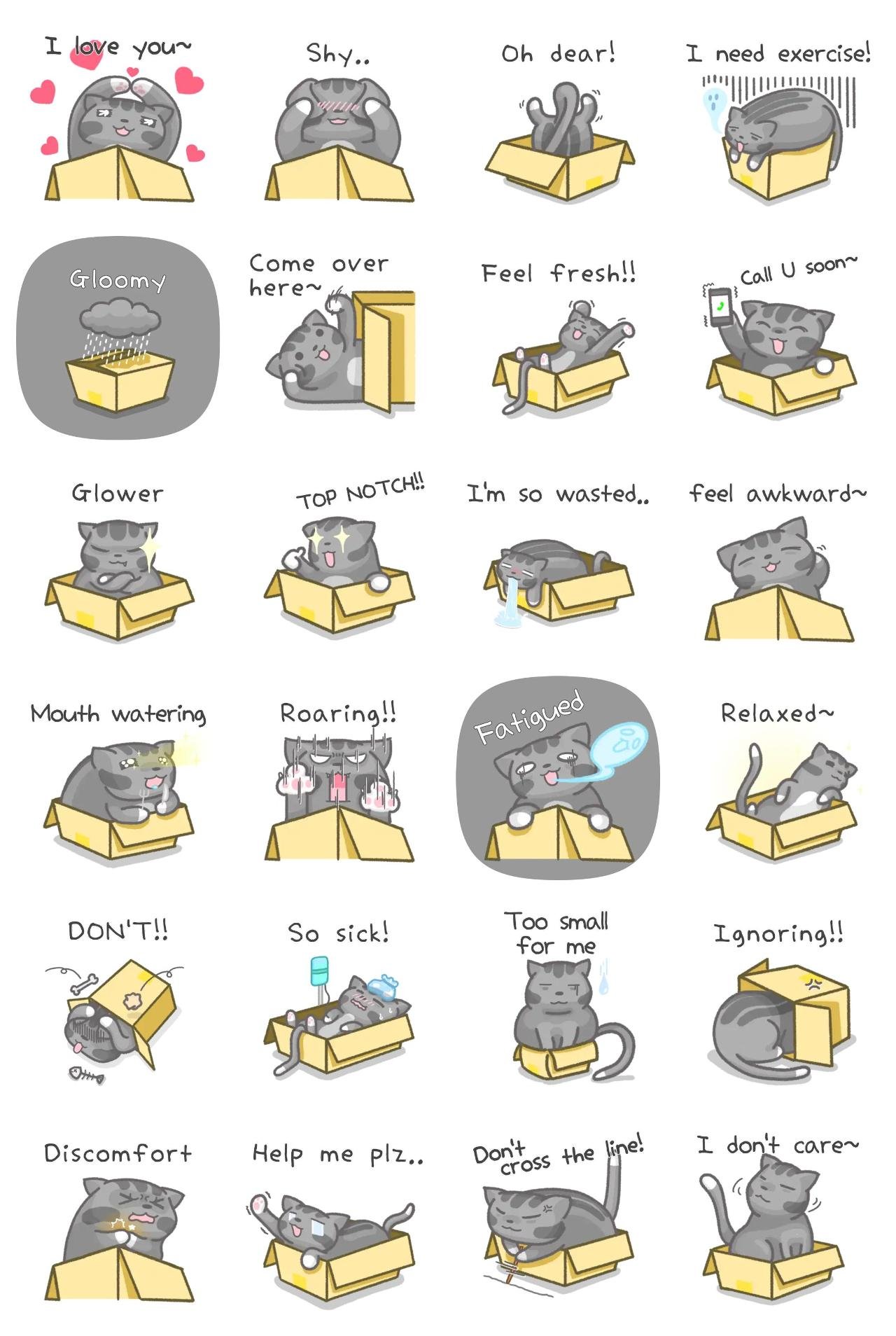 A cat who loves boxes 03 Animation/Cartoon,Animals,People,Etc sticker pack for Whatsapp, Telegram, Signal, and others chatting and message apps