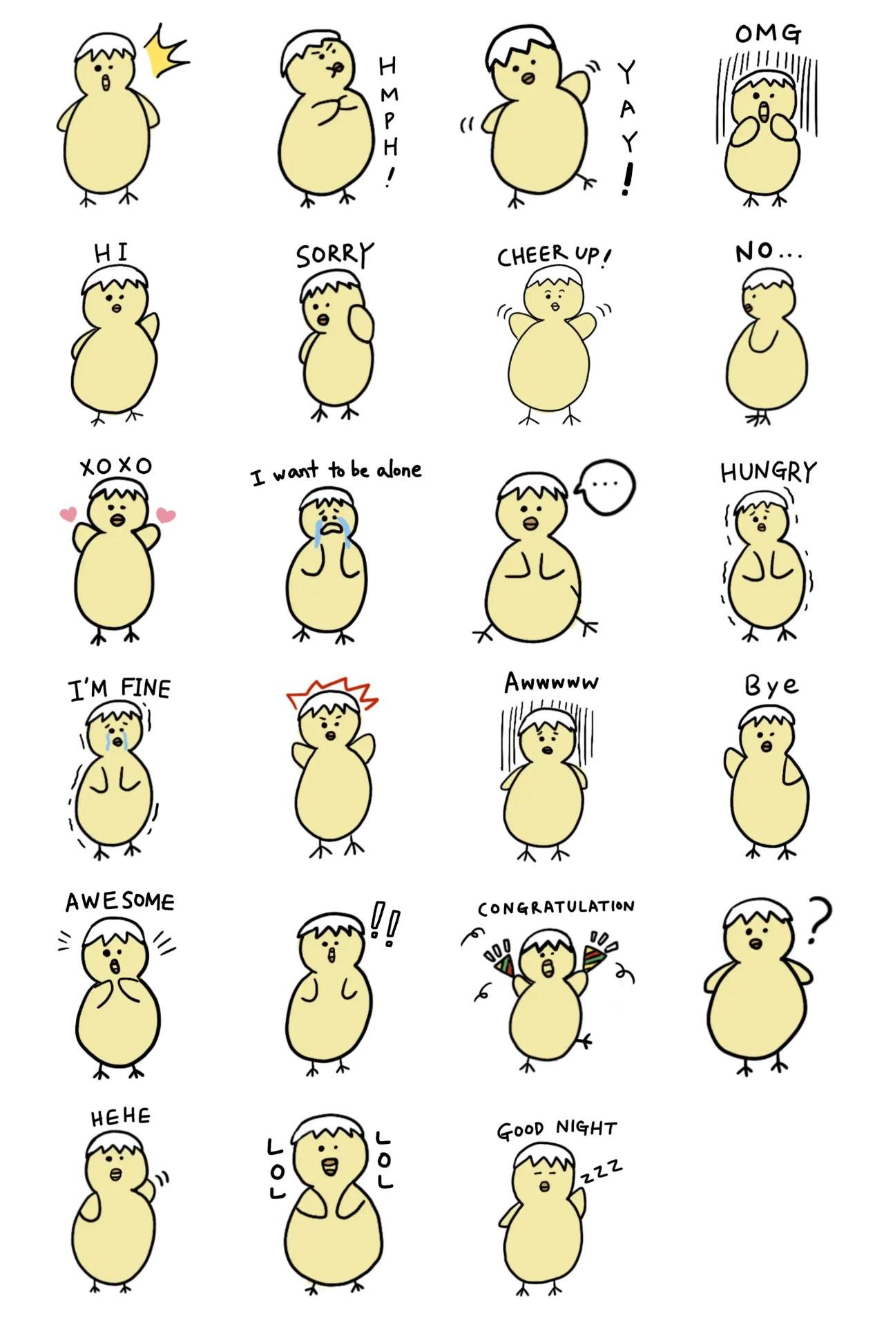 short arm's Chick Animation/Cartoon,adjective sticker pack for Whatsapp, Telegram, Signal, and others chatting and message apps