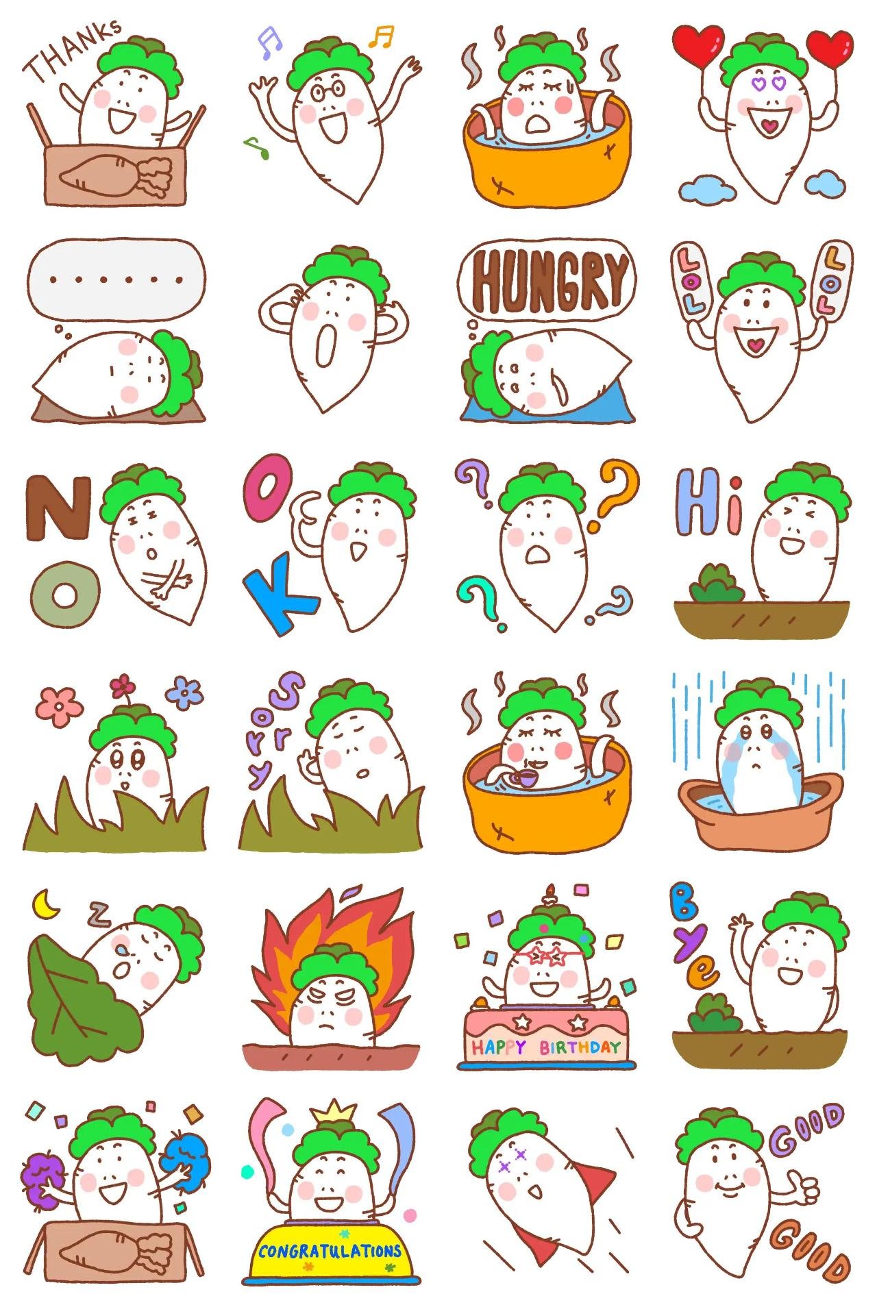 Funny Happy Radish Radi Animation/Cartoon,Gag sticker pack for Whatsapp, Telegram, Signal, and others chatting and message apps