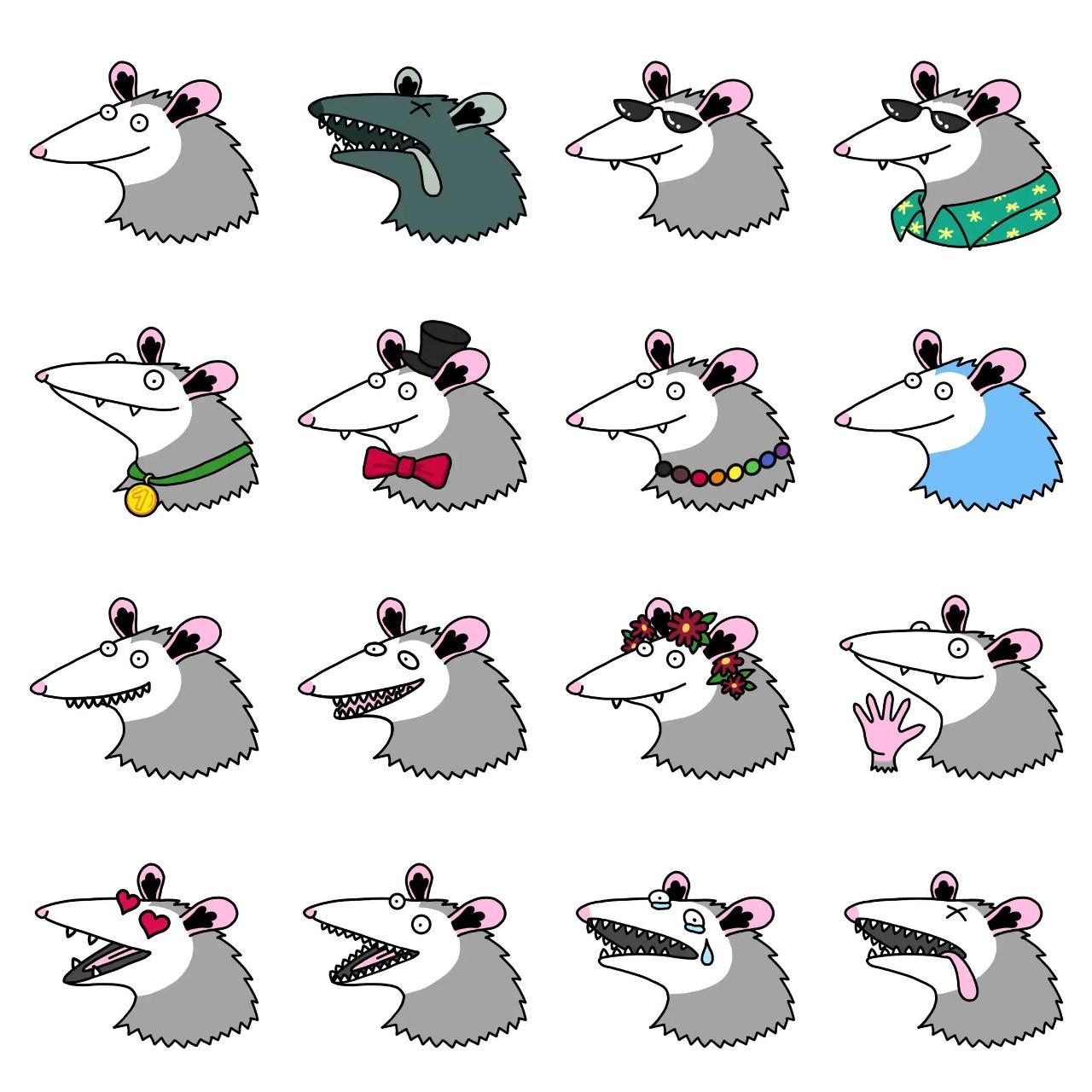 Opossum Animation/Cartoon,Animals sticker pack for Whatsapp, Telegram, Signal, and others chatting and message apps