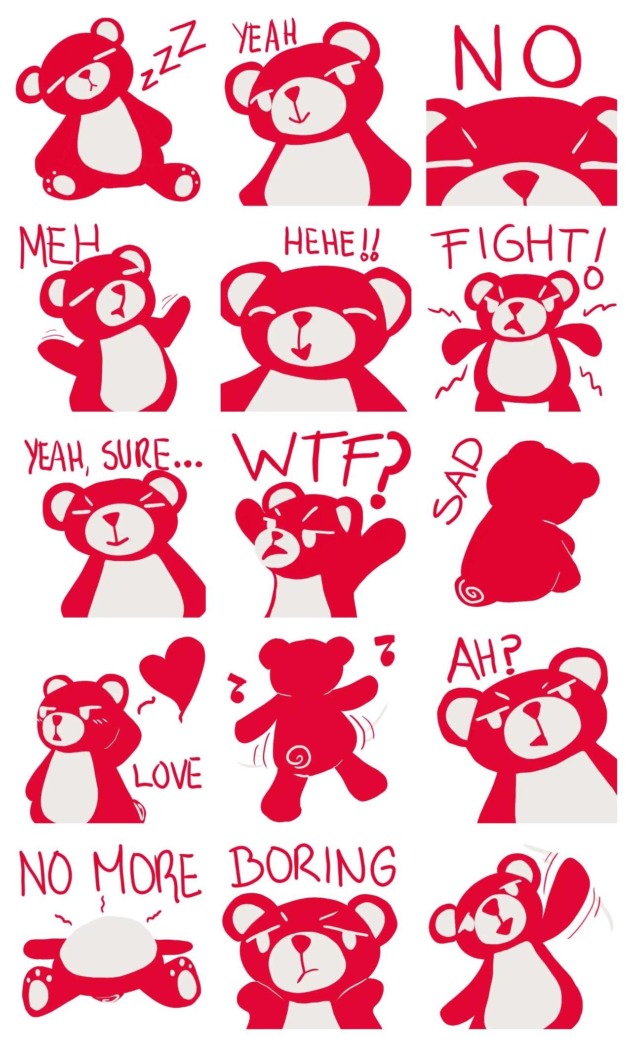 Red Bear Animals,Etc,Phrases,Animation/Cartoon sticker pack for Whatsapp, Telegram, Signal, and others chatting and message apps