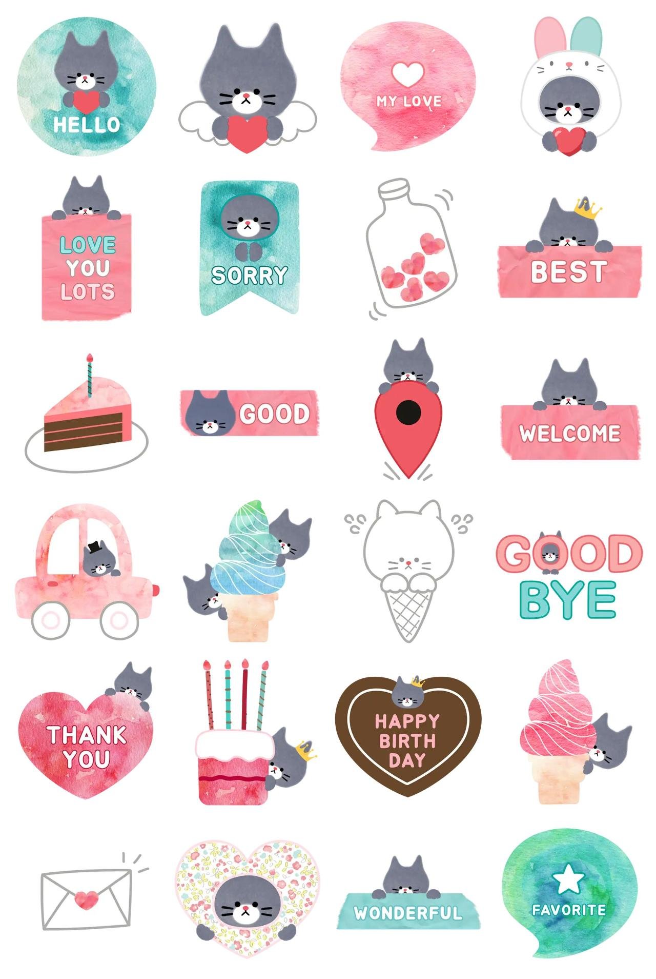 Bosomsom Nyang's love message Animation/Cartoon,emotion sticker pack for Whatsapp, Telegram, Signal, and others chatting and message apps