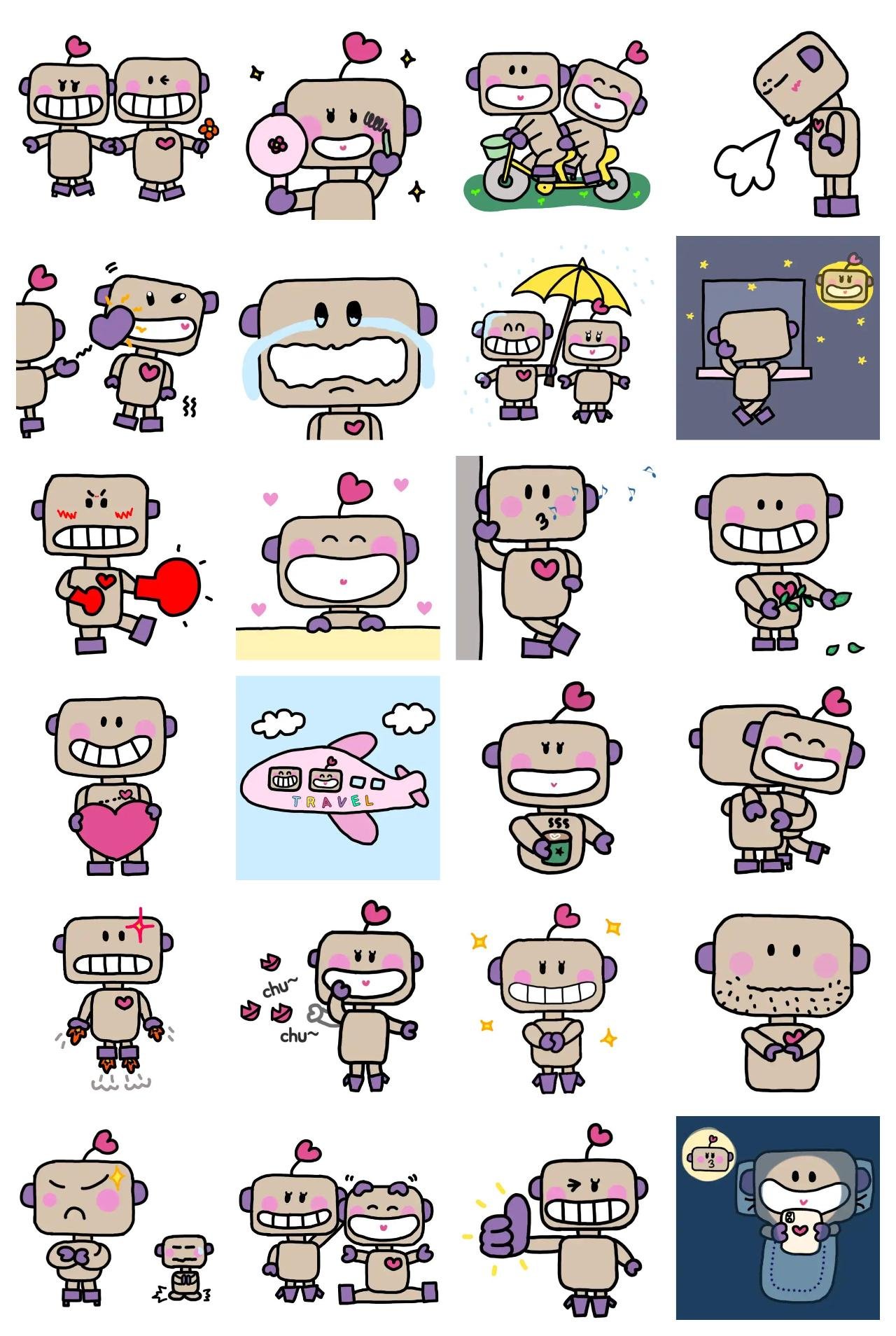 A cute robot couple Animation/Cartoon,Romance sticker pack for Whatsapp, Telegram, Signal, and others chatting and message apps