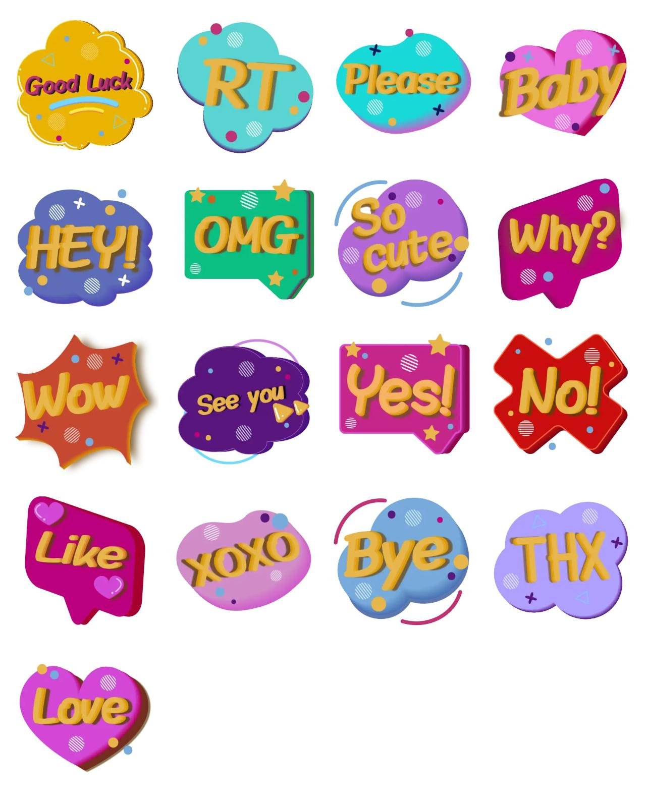 Cute letters Phrases,Romance sticker pack for Whatsapp, Telegram, Signal, and others chatting and message apps