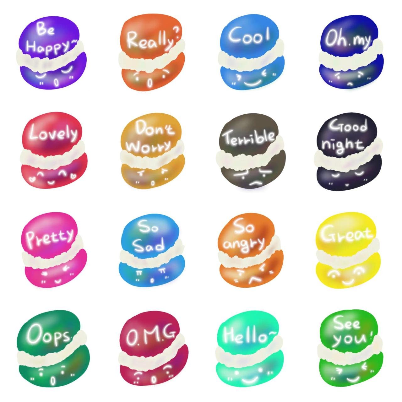 Sweet macaron messages 2 Animation/Cartoon,Food/Drink,Objects,Etc,People sticker pack for Whatsapp, Telegram, Signal, and others chatting and message apps