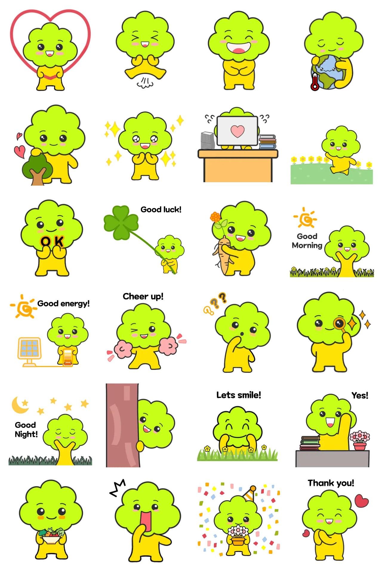 Positive tree Animation/Cartoon,Plants sticker pack for Whatsapp, Telegram, Signal, and others chatting and message apps
