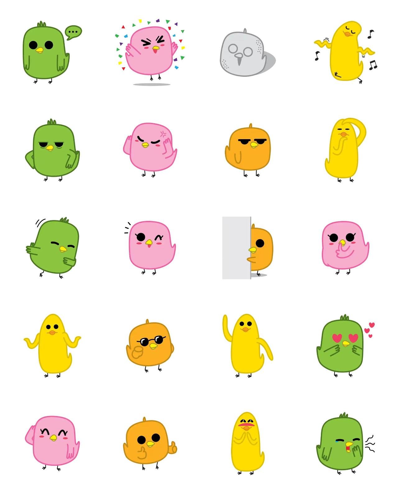 Colorful Chickens 1 Animation/Cartoon,Animals sticker pack for Whatsapp, Telegram, Signal, and others chatting and message apps