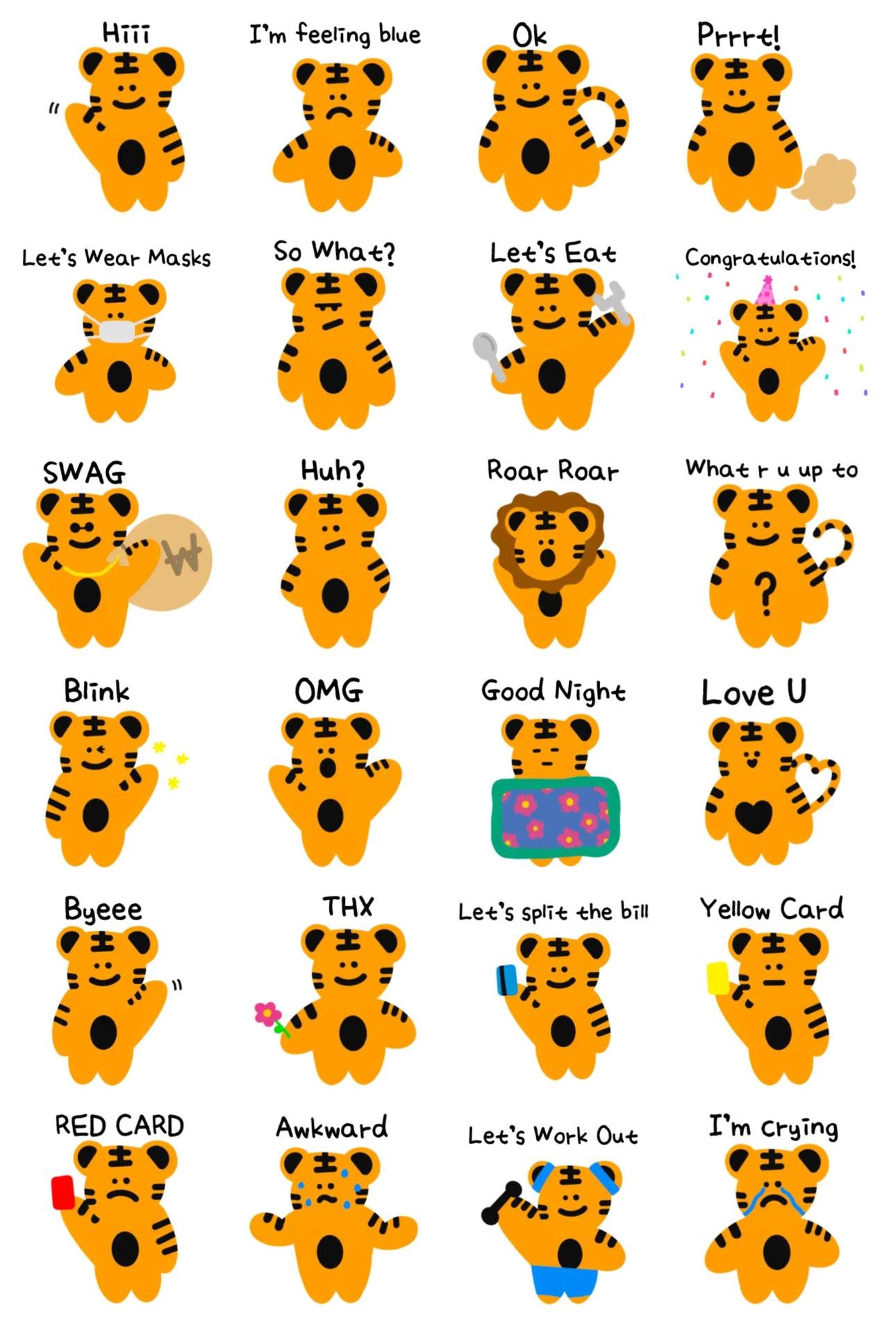 A cute tiger, Narang. Animation/Cartoon,Animals,Etc,Gag,Anniversary,Romance,Food/Drink sticker pack for Whatsapp, Telegram, Signal, and others chatting and message apps