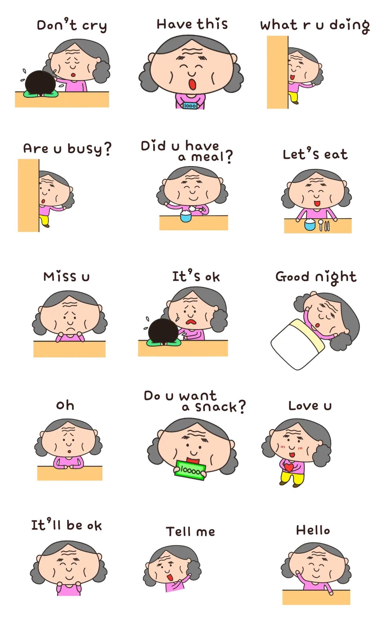 Lovely granny Animation/Cartoon sticker pack for Whatsapp, Telegram, Signal, and others chatting and message apps