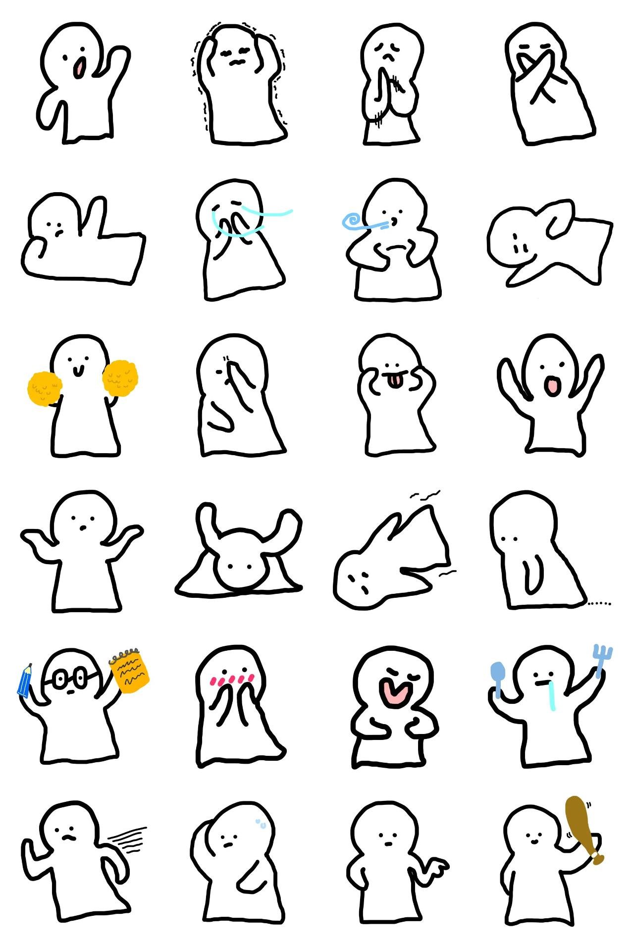 Simple ghost Animation/Cartoon,Gag sticker pack for Whatsapp, Telegram, Signal, and others chatting and message apps