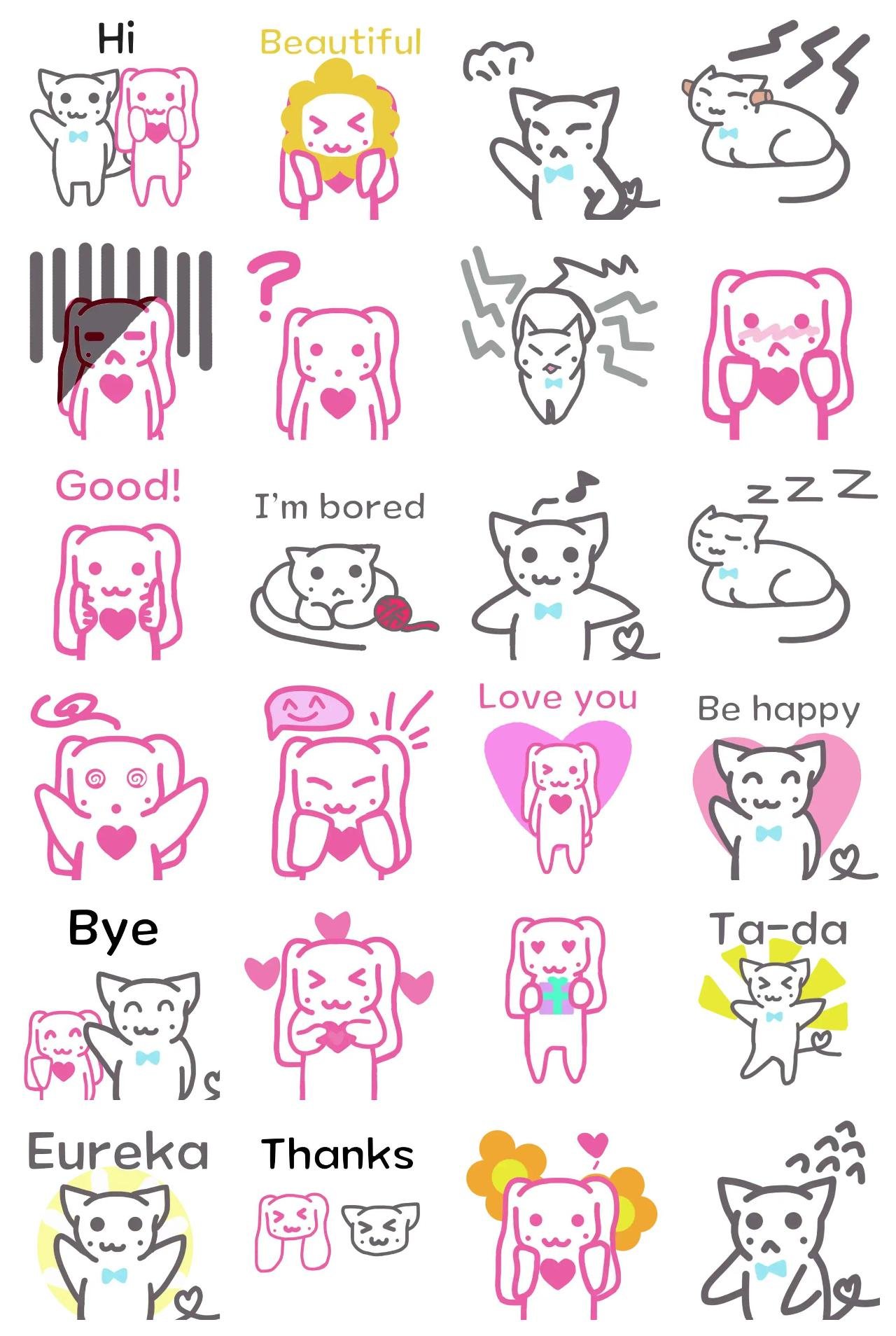 Ruru and Heart rabbit Animals sticker pack for Whatsapp, Telegram, Signal, and others chatting and message apps