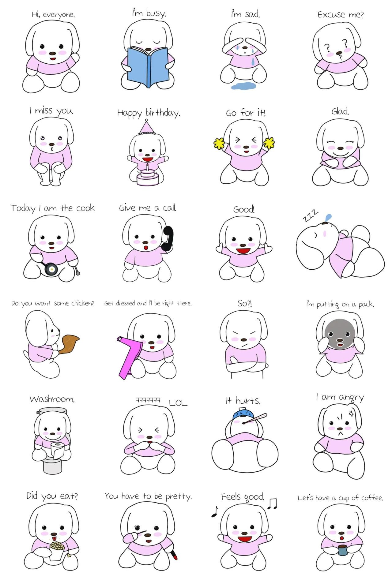 a white puppy Animation/Cartoon,Etc sticker pack for Whatsapp, Telegram, Signal, and others chatting and message apps