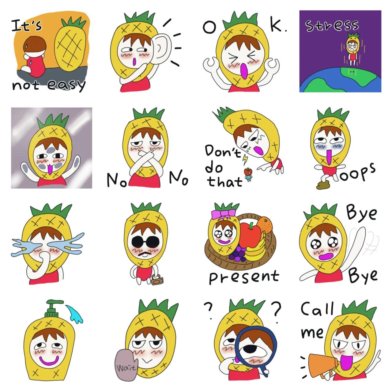 Baby pineapple 2 Animation/Cartoon,Food/Drink,Gag,People,Etc sticker pack for Whatsapp, Telegram, Signal, and others chatting and message apps