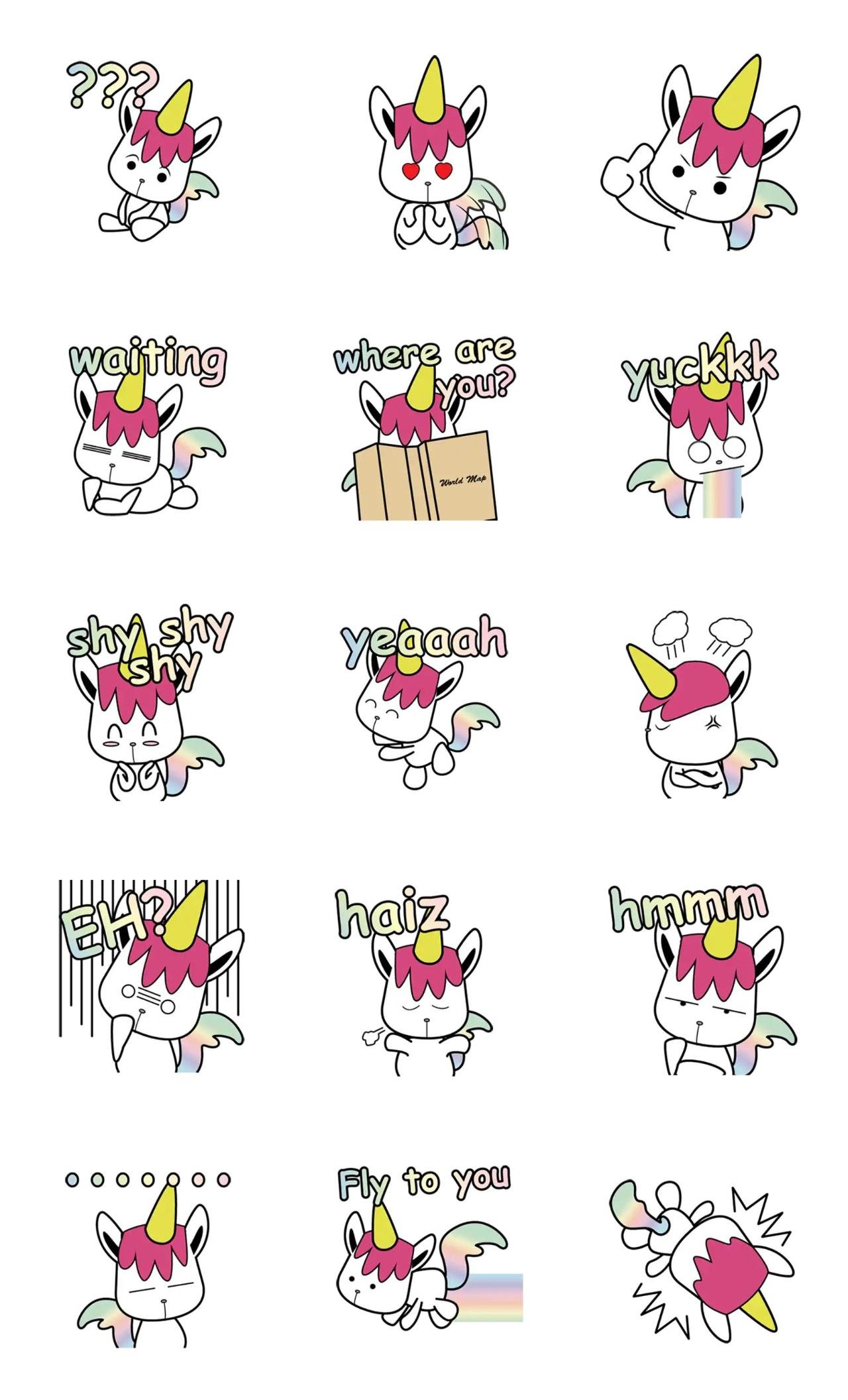 Unicorn Animation/Cartoon sticker pack for Whatsapp, Telegram, Signal, and others chatting and message apps