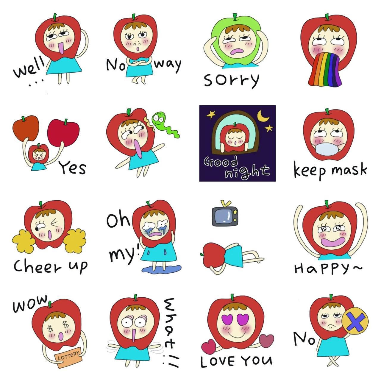 Fruits girl apple 1 Animation/Cartoon,People,Food/Drink,Gag,Etc sticker pack for Whatsapp, Telegram, Signal, and others chatting and message apps