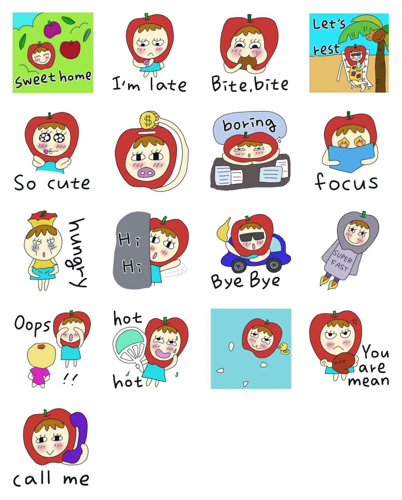 Fruits girl apple 2 Animation/Cartoon,Food/Drink,Gag,People,Etc sticker pack for Whatsapp, Telegram, Signal, and others chatting and message apps