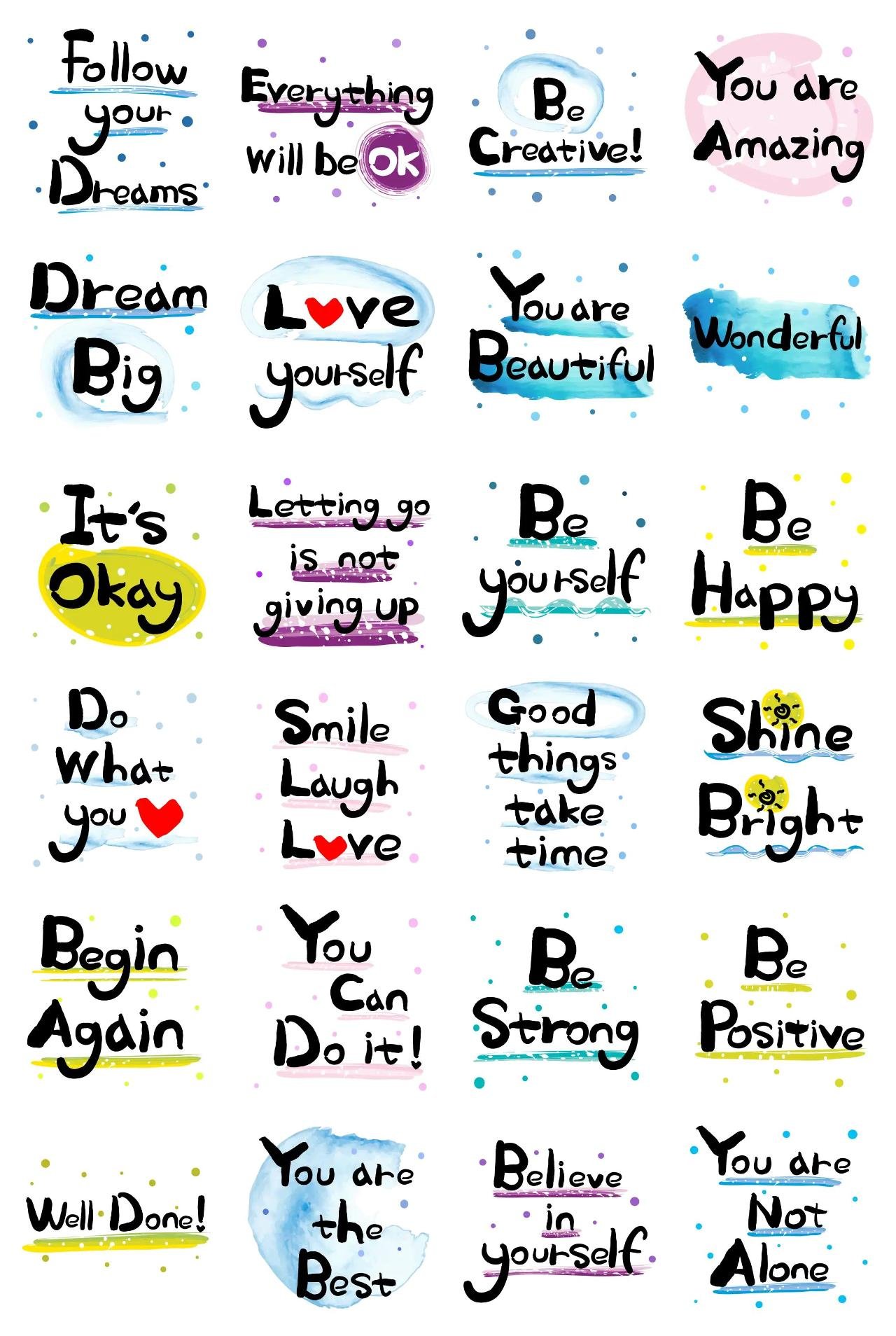 Positive messages Animation/Cartoon sticker pack for Whatsapp, Telegram, Signal, and others chatting and message apps