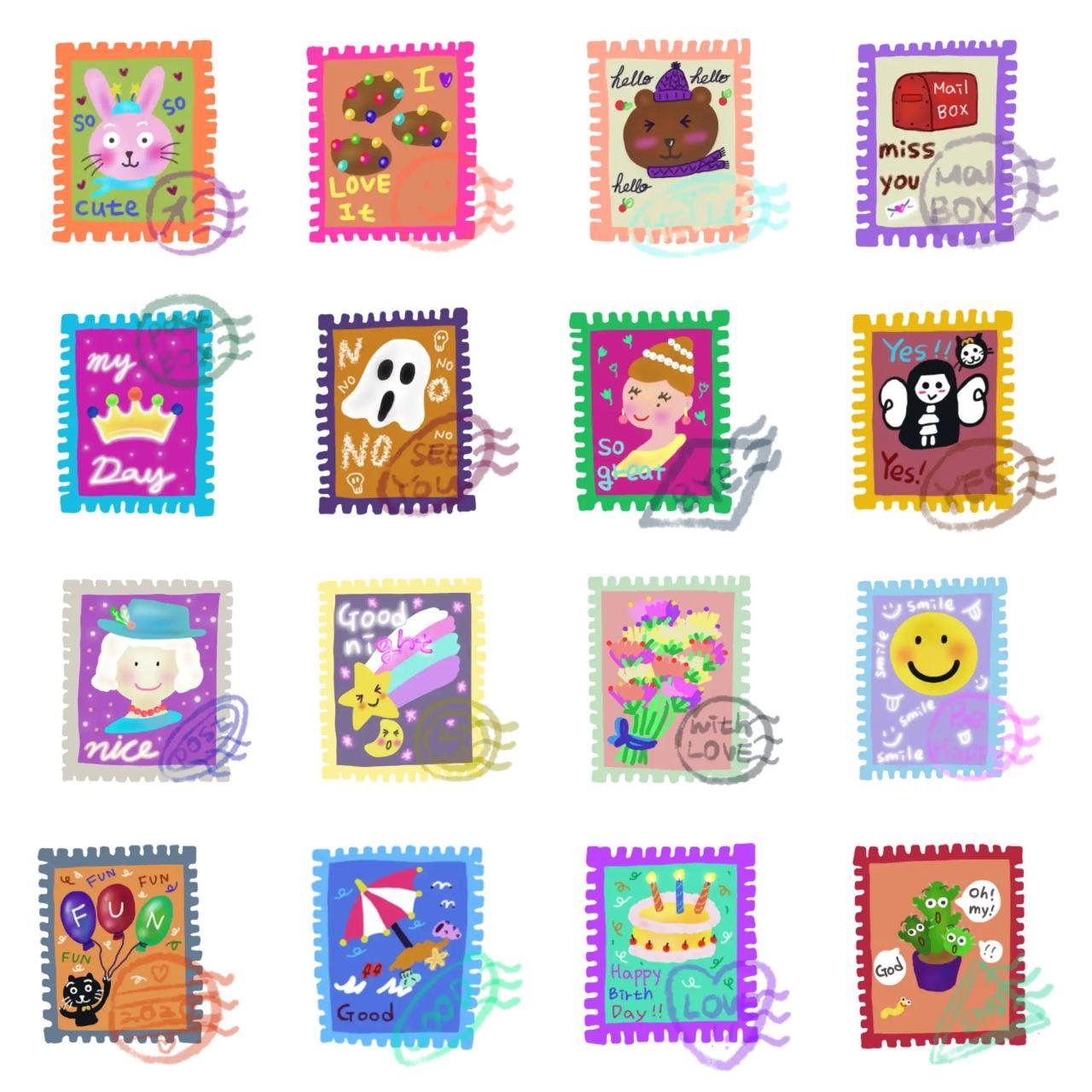 Retro stamp messages 1 Animation/Cartoon,Animals,Food/Drink,Objects,Etc,People sticker pack for Whatsapp, Telegram, Signal, and others chatting and message apps