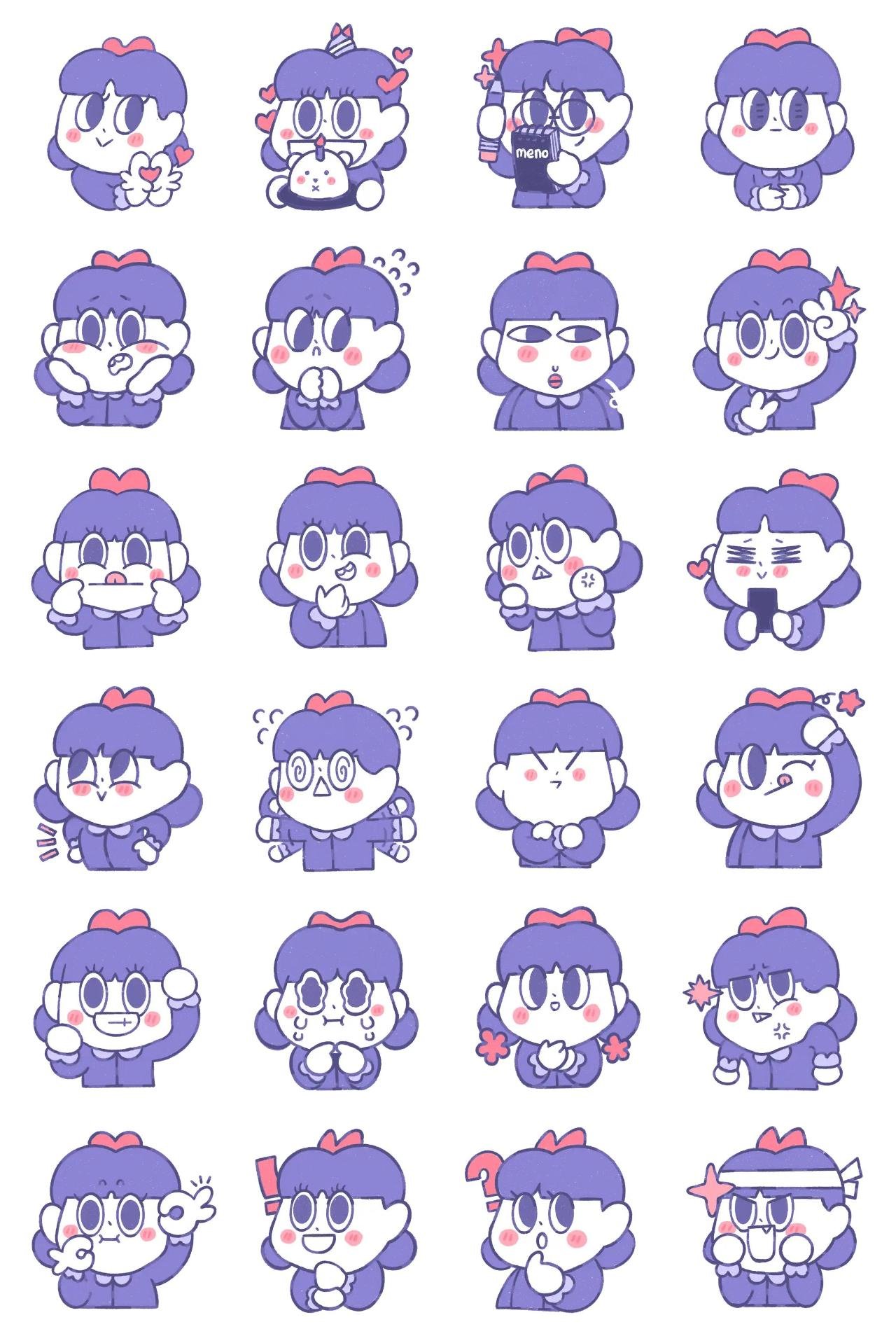 Pink purple girl Animation/Cartoon,Etc sticker pack for Whatsapp, Telegram, Signal, and others chatting and message apps