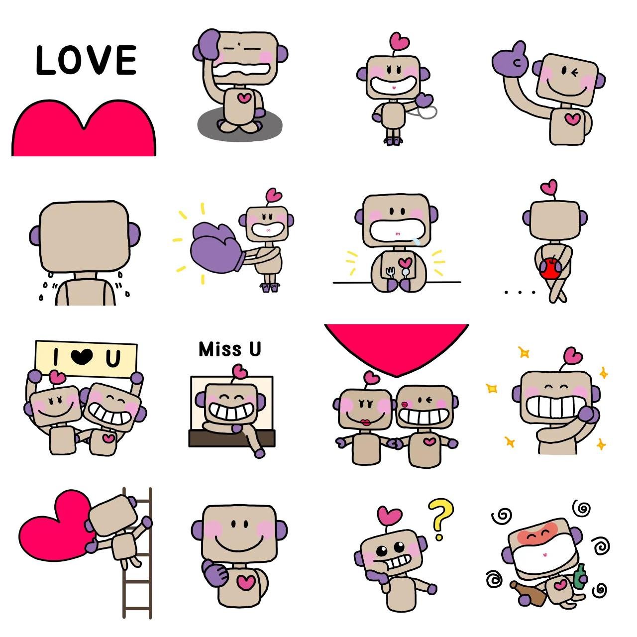 A cute robot couple 3 Animation/Cartoon sticker pack for Whatsapp, Telegram, Signal, and others chatting and message apps