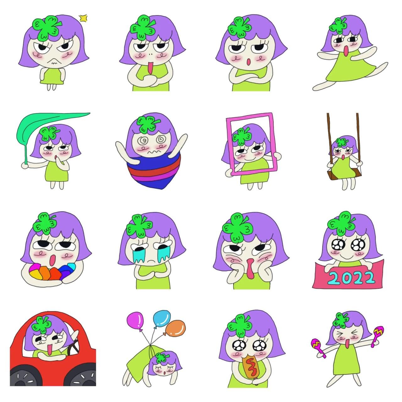 Lucky Clover girl Bomee 1 Animation/Cartoon,People,Etc,Plants sticker pack for Whatsapp, Telegram, Signal, and others chatting and message apps