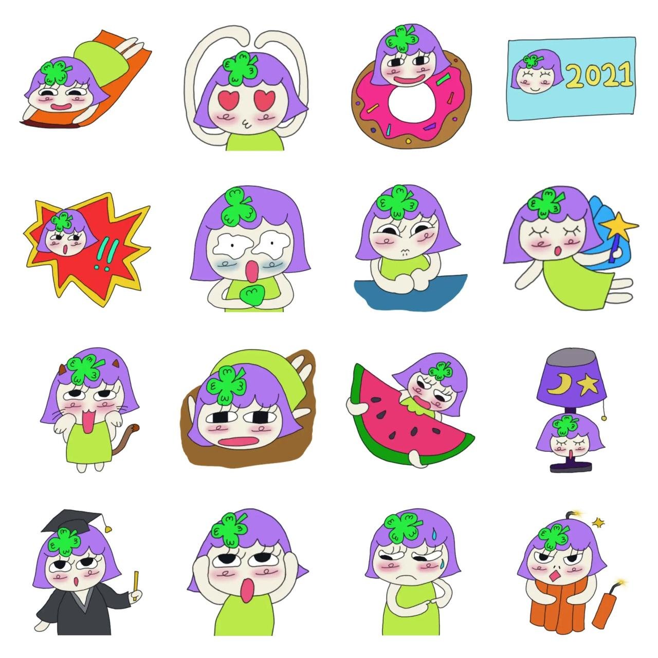 Lucky Clover girl Bomee 2 Animation/Cartoon,People,Plants,Etc sticker pack for Whatsapp, Telegram, Signal, and others chatting and message apps