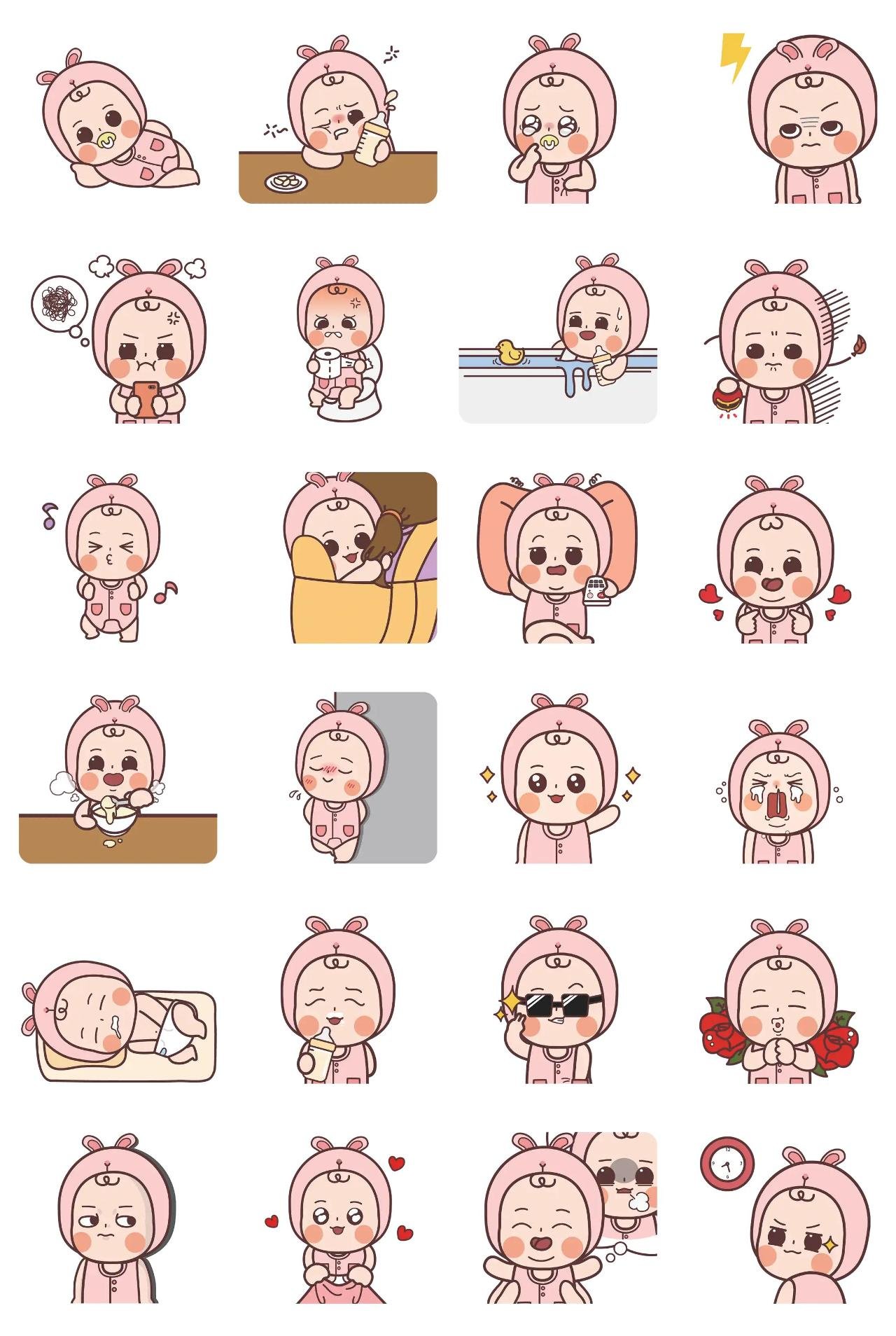 Baby Rabbit Animation/Cartoon,Animals,Gag,People,Culture,FAMILY,Etc sticker pack for Whatsapp, Telegram, Signal, and others chatting and message apps
