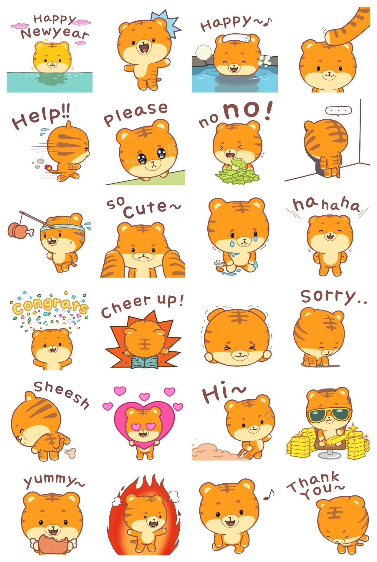 tiger Barr Animation/Cartoon,Animals,New year's day sticker pack for Whatsapp, Telegram, Signal, and others chatting and message apps