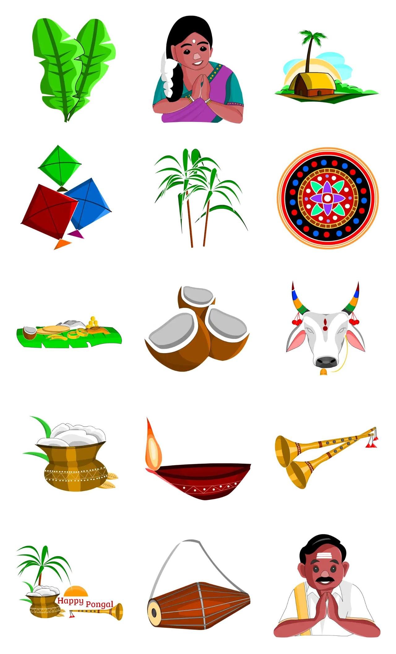 Happy Pongal People,Culture,INDIA,Objects,Instruments,Plants,Animals,Weather/Nature sticker pack for Whatsapp, Telegram, Signal, and others chatting and message apps